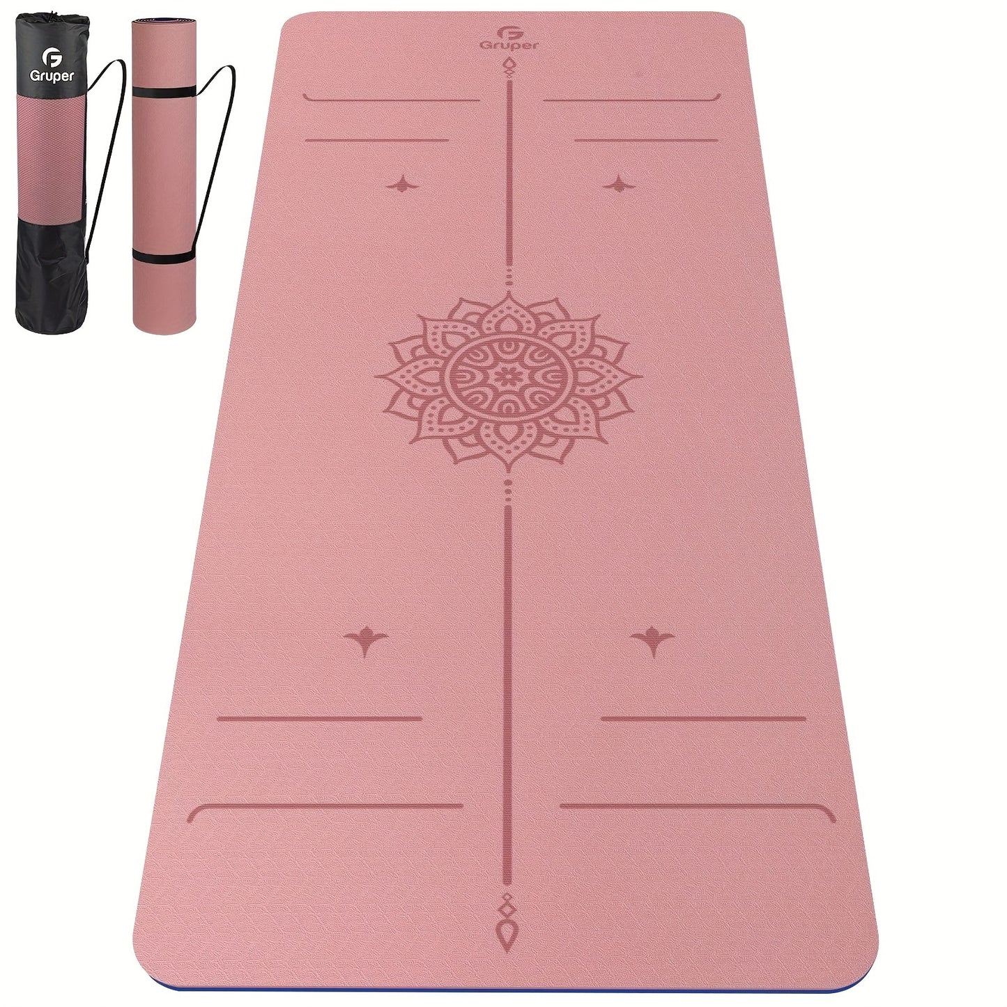 Non-Slip TPE Yoga Mat 8mm Thick with Carrying Strap - Striped, Green/Blue/Black - Ideal for Beginners, Pilates & Home Workouts