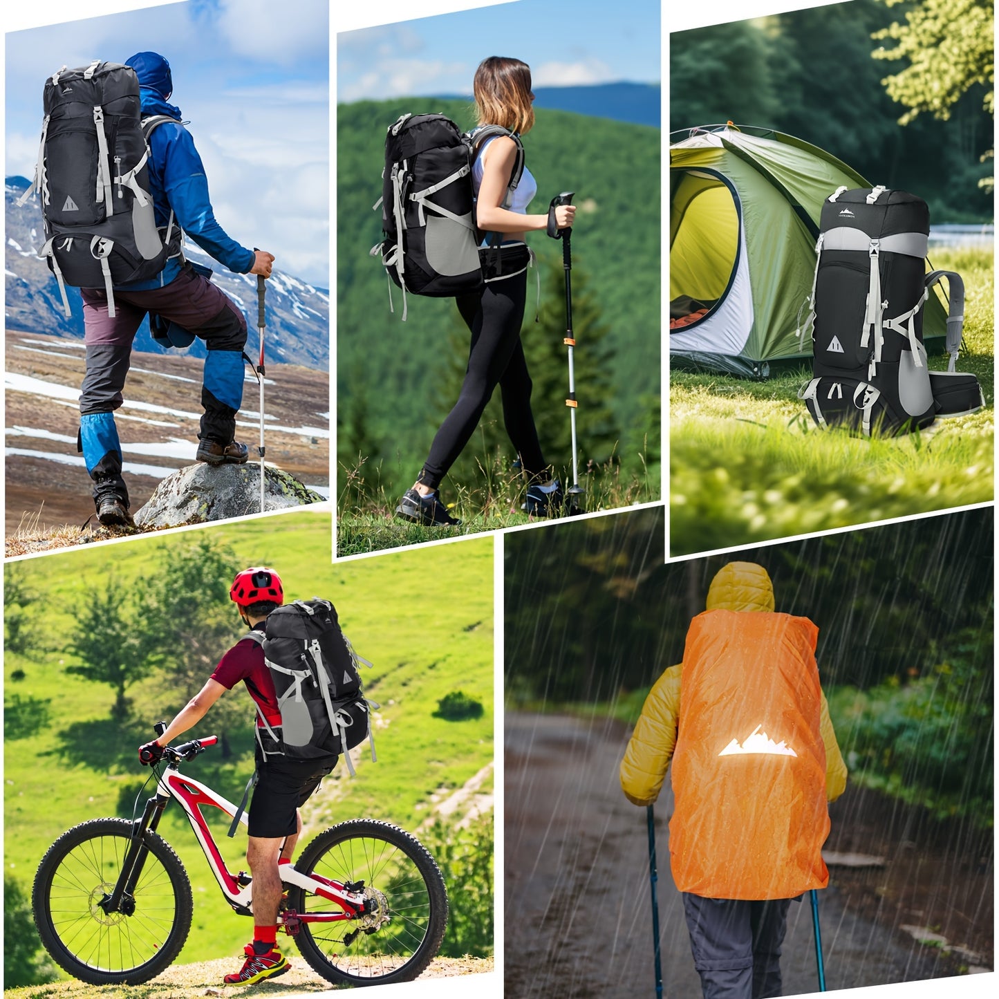 IGOLUMON 15.85 Gallon Waterproof Hiking and Camping Backpack with Rain Cover Lightweight Large Capacity Backpack Adjustable Straps Multiple Compartments Durable Polyester for Outdoor Travel Men and Women Camping Gear