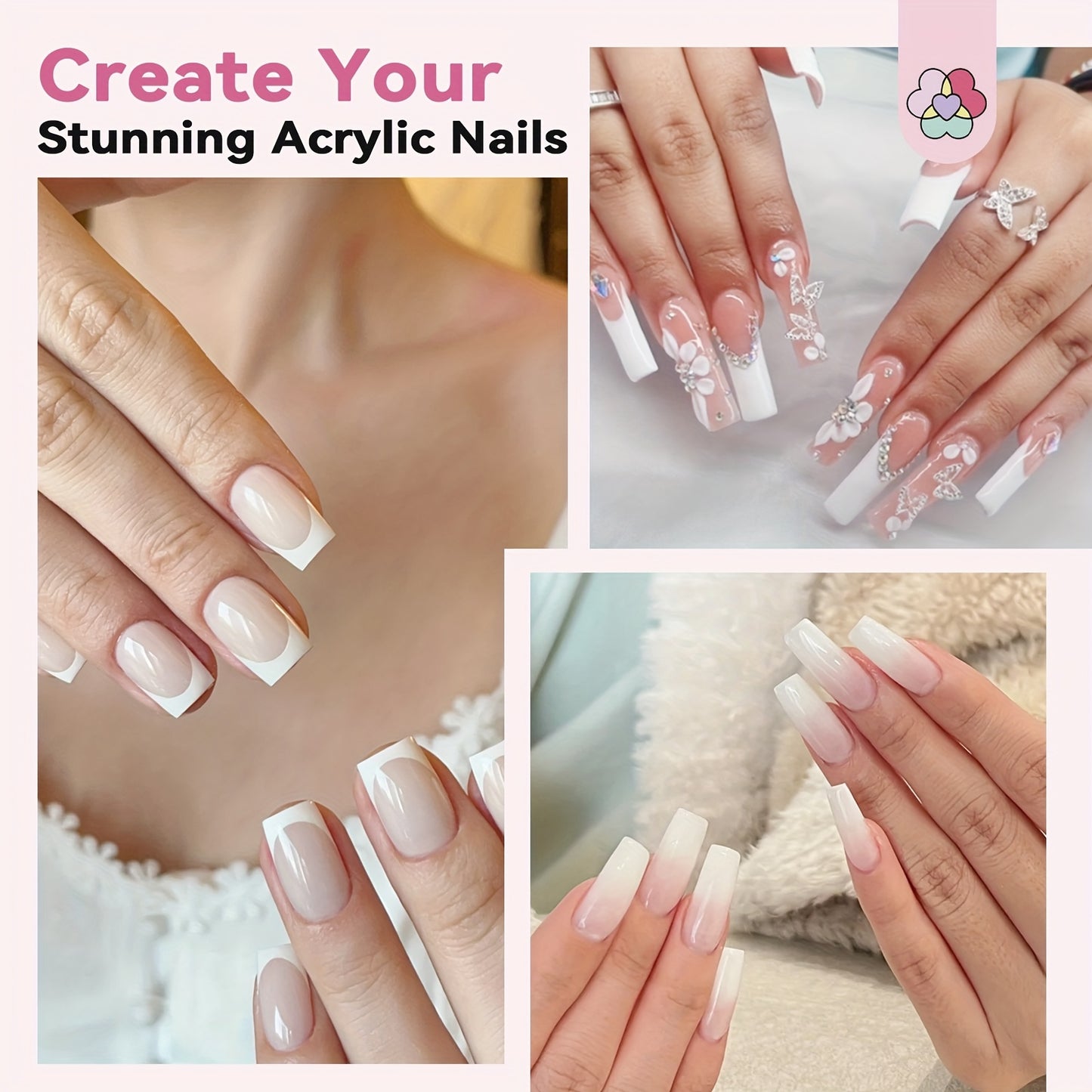 SAVILAND Advanced X Strength Acrylic Nail Kit with Nail Tips 3 Colors Acrylic Powder Liquid Set 100pcs Clear Nail Tips for Nail Extension Carving DIY Nail Art