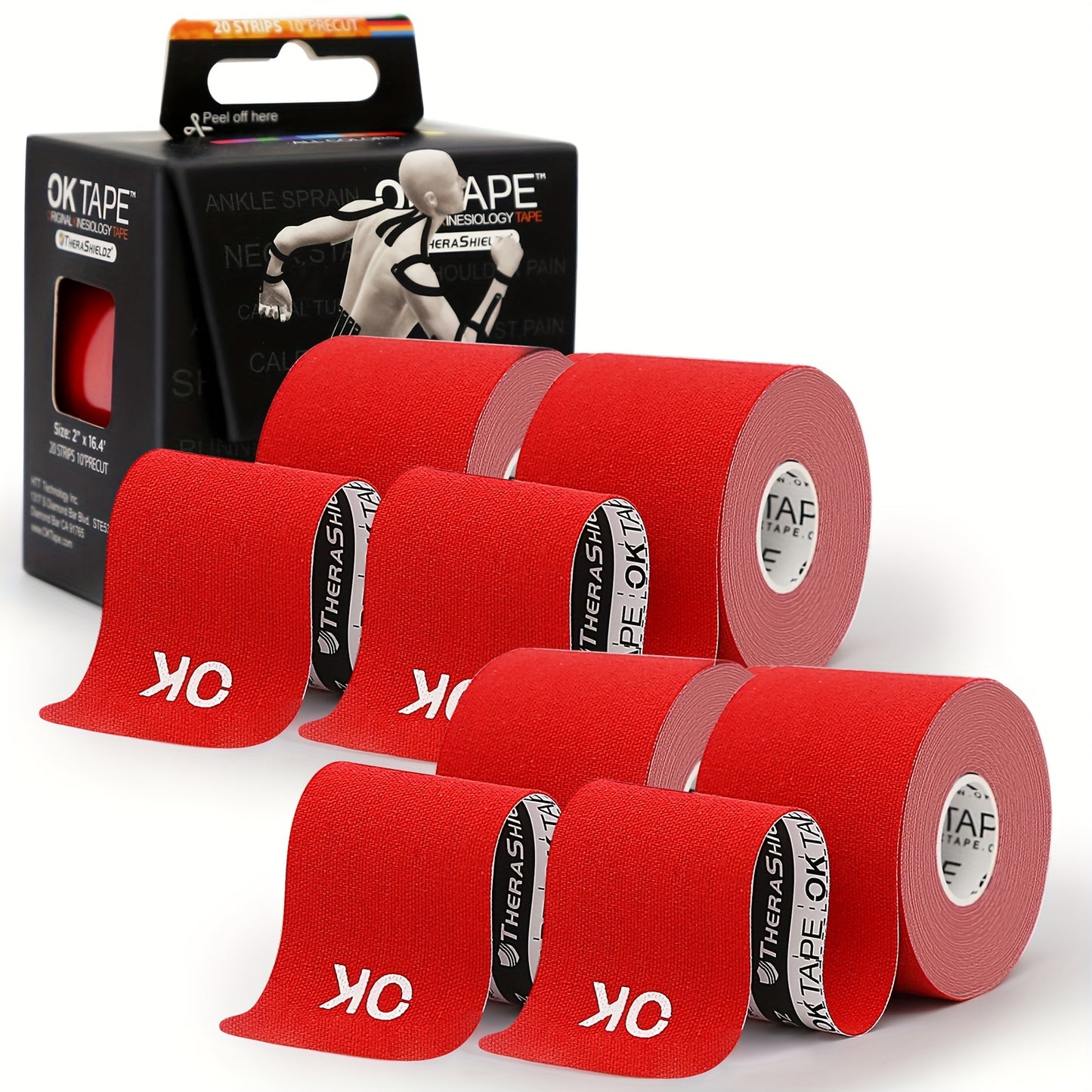 4 Rolls OK Tape Kinesiology Tape 10 Inches Precut 20 Strips Cotton Elastic Athletic Tape Latex Free 2 Inch X 16 Ft