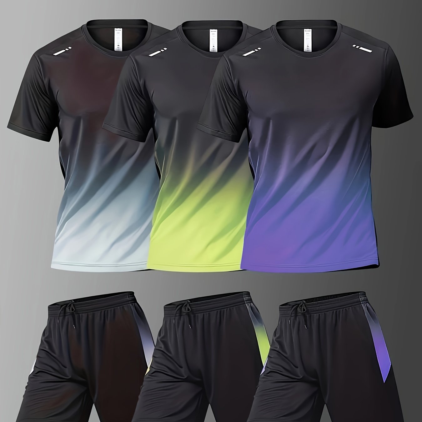 Men's Summer Basketball Training Running Set with Gradient Short Sleeve T-Shirt and Quick-Drying Shorts - Three Piece Combo