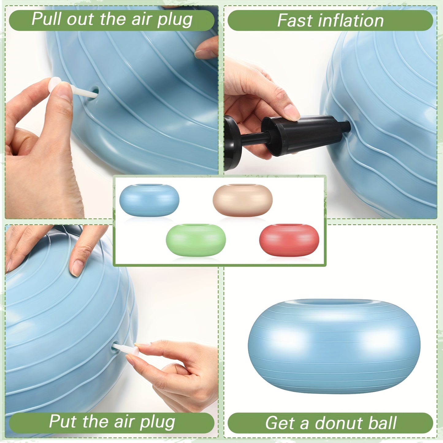 4Pcs Inflatable Yoga Ball Chairs with Pump Flexible Donut Cushion Seats for Balance and Stability Training Light Blue Beige Green Red Perfect for Home Office Gym and Classroom Use