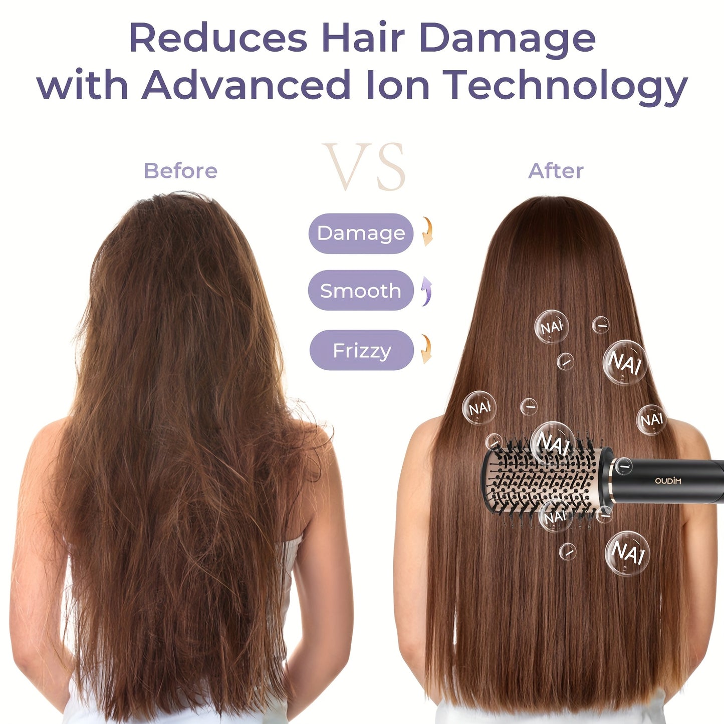 OUDIM 6 in 1 Multi Functional Hot Air Comb and Styler with Negative Ion Technology High Speed Frizz Free Hair Dryer Brush Curling Iron and Straightener with Auto Winding Rod Foldable Handle and Storage Bag