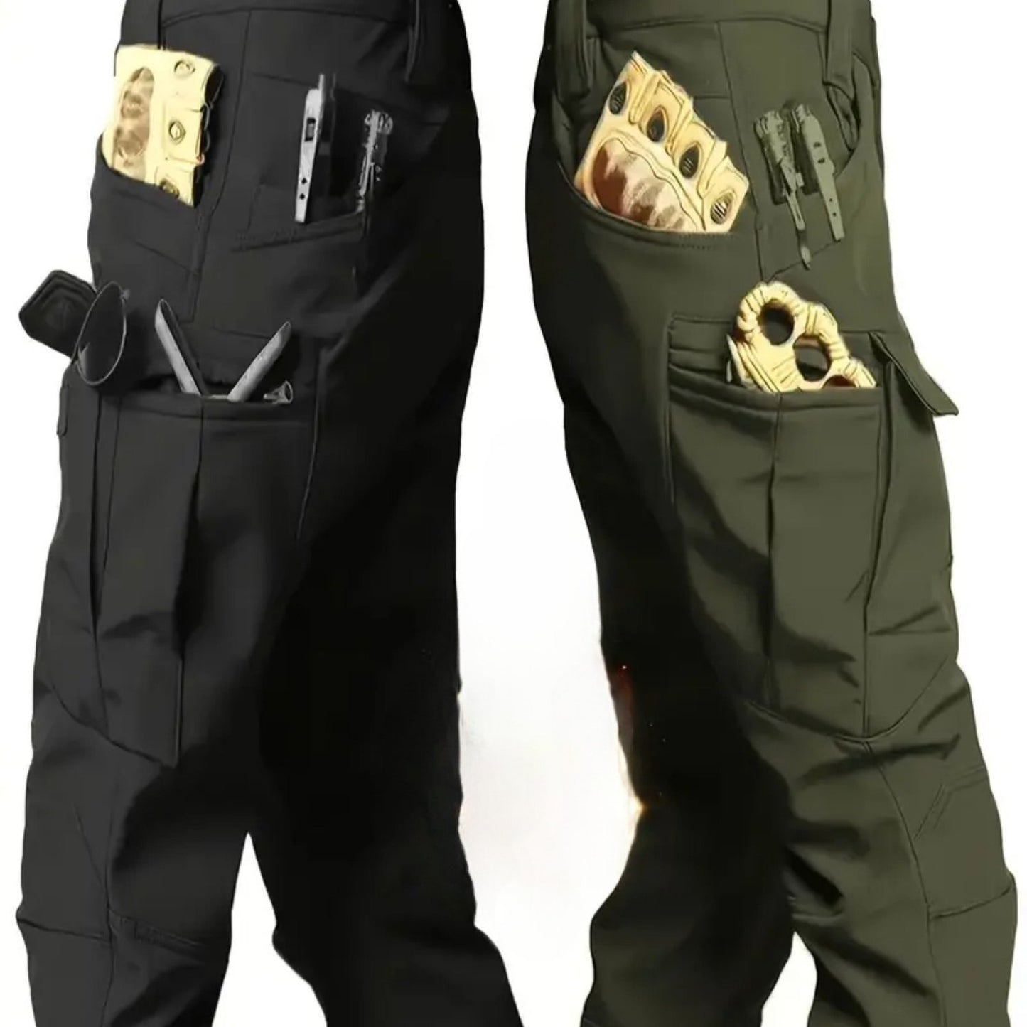 2 Pieces Men's High Performance Tactical Cargo Pants Sweatproof Durable Polyester Multi Pocket Design for Outdoor Hiking and Everyday Use Black and Beige