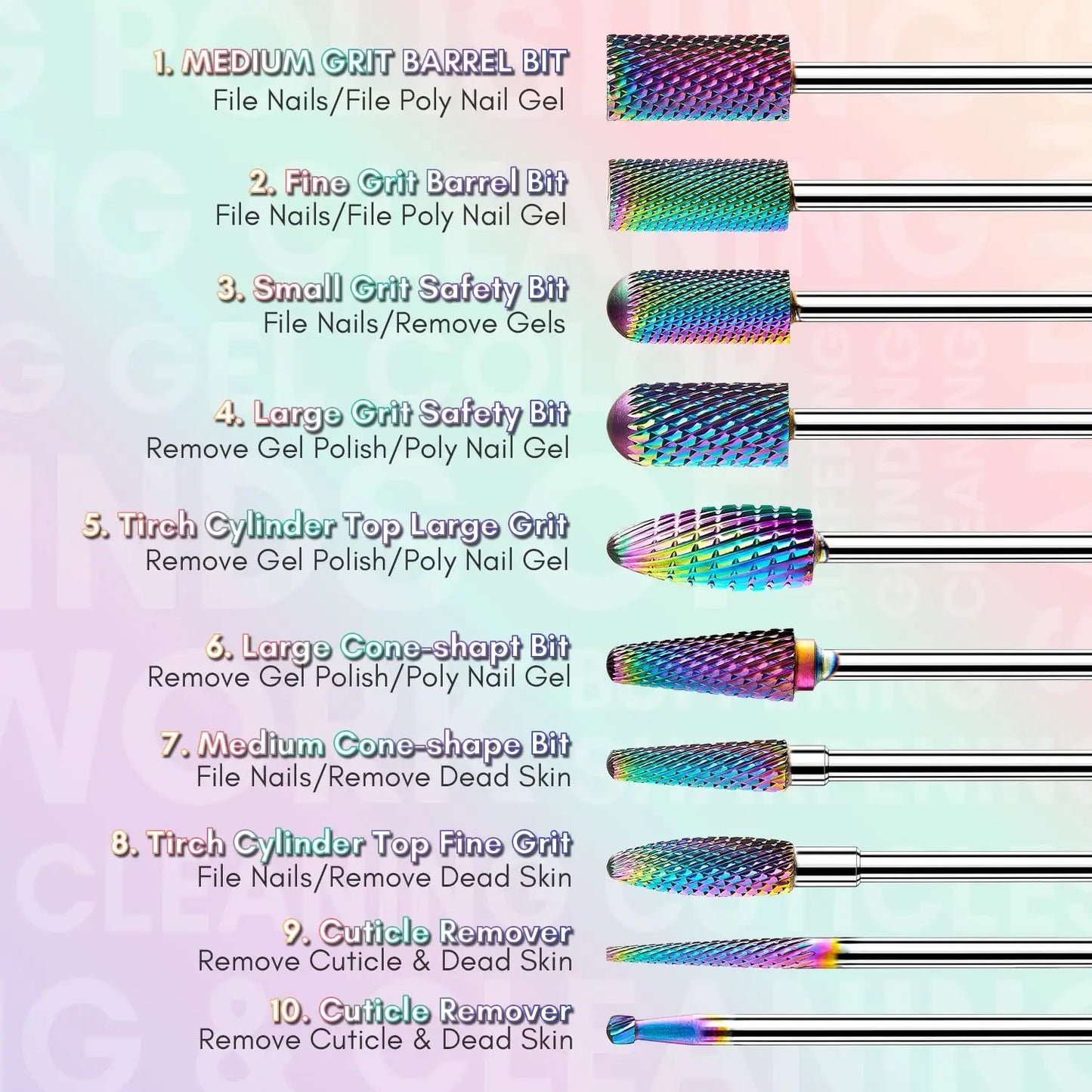 Makartt Nail Drill Bits 10 Pieces 3/32 Inch Carbide Professional Set for Nail Technicians Remove Acrylic Gel Nails Manicure