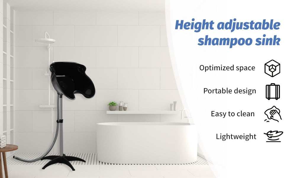 Portable Shampoo Bowl Height and Angle Adjustable Hair Washing Sink with Drain Hose