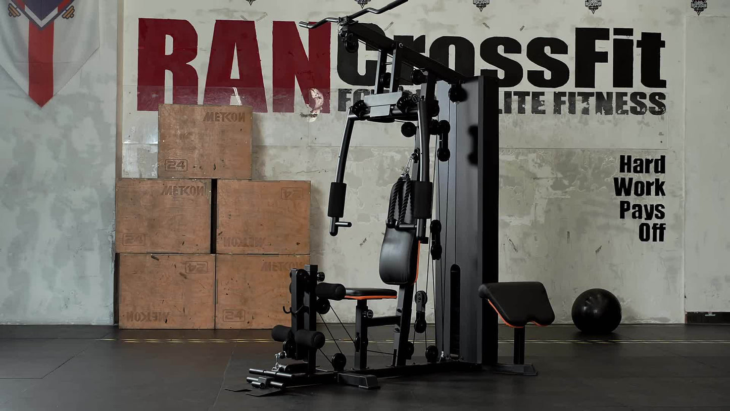 10 In 1 Home Gym Station with 150 LBS Weight Stack All In One Workout Equipment for Full Body Training Multi Functional Iron Gym Machine with Fly Lat Pull Down Chest Press Leg Extension Preacher Curl Core and Calf Training