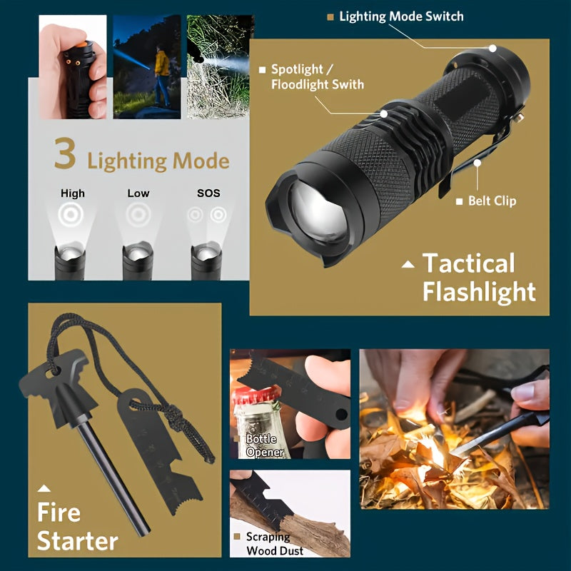 Survival Kit with 170 in 1 Gear and Molle Bag Including Emergency Tent Ideal for Earthquake Preparedness Outdoor Adventures Camping Essential for Cars and Boats Perfect Gift for Men and Women Green Camouflage