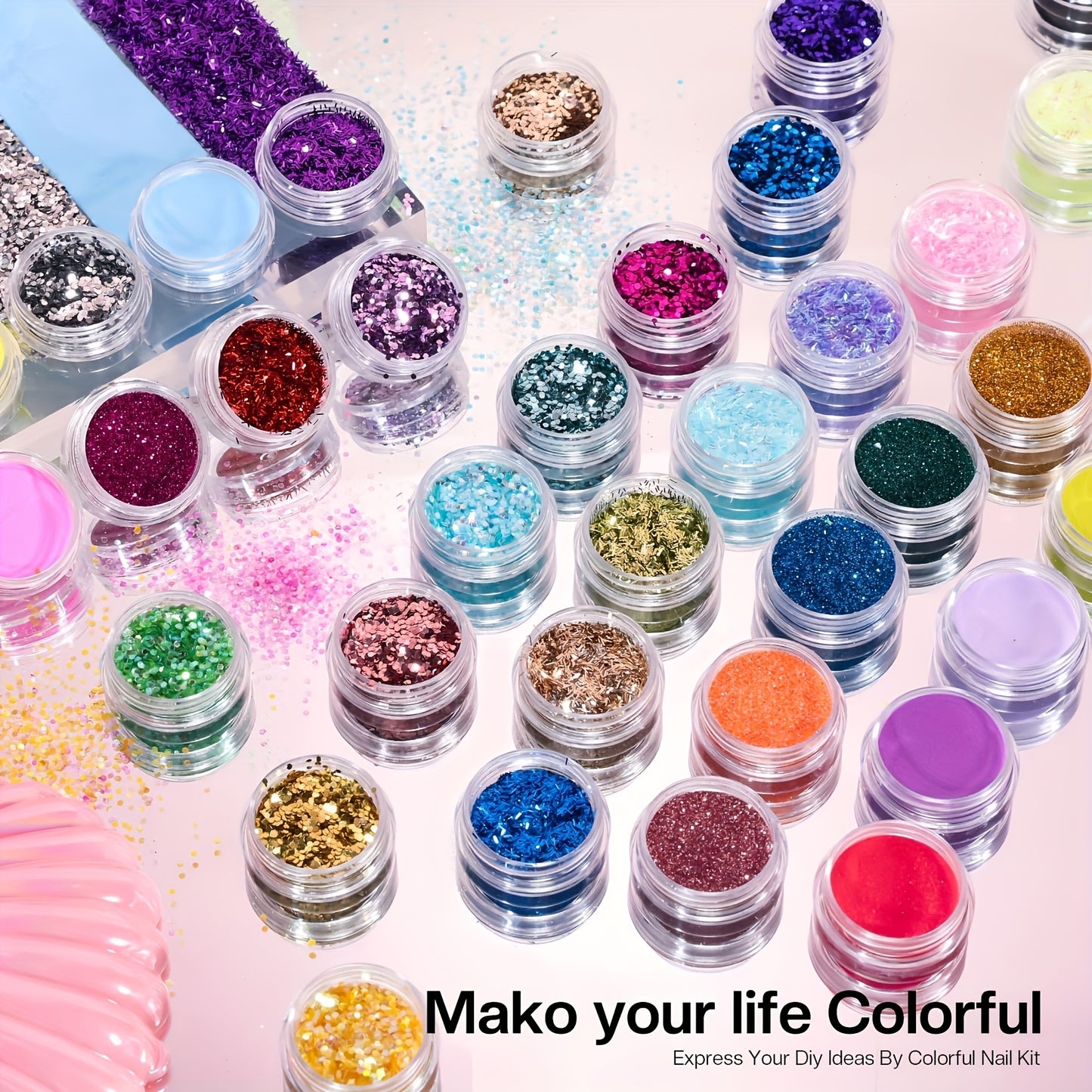 Morovan Beginner Professional Acrylic Nail Kit with Mouse Light Base and Top Coat Clear and Pink Acrylic Powder False Nail Tips Polishing Tools Glitter and More DIY All in One Professional Manicure Starter Kit