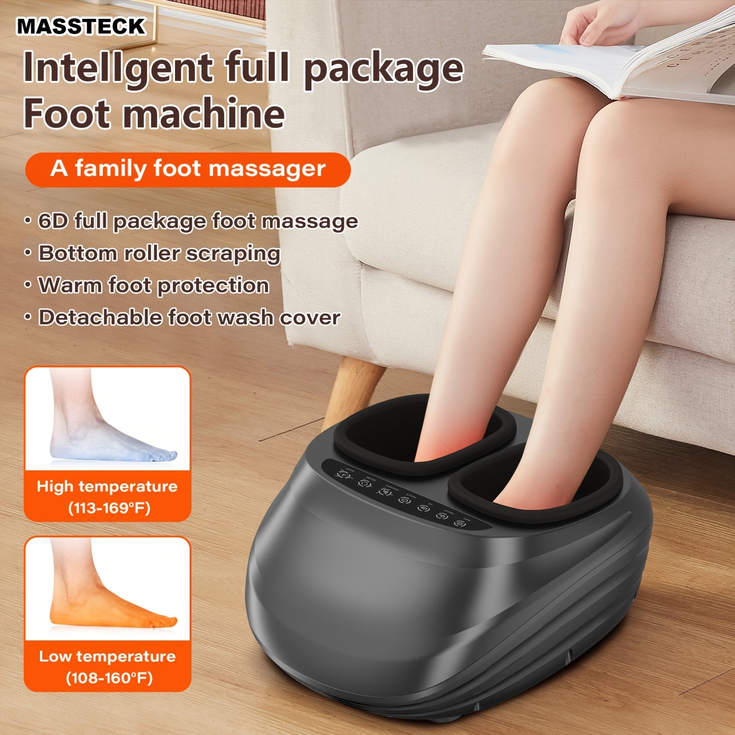 Massteck Shiatsu Foot Massager Machine With Soothing Heat Deep Kneading Relaxation For Tired Muscles And Plantar Ideal For Home Or Office Use Fits Feet Up To Men Size 12 Perfect Massage Gift For Mom Dad Women Men