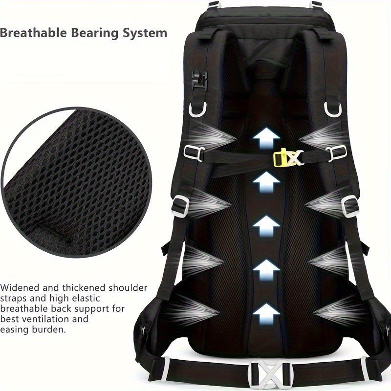 13.21 Gallon Hiking Backpack with Rain Cover 11.89 Gallon Plus 5 Liter Lightweight Camping Backpack Durable Travel Backpack for Men and Women Gym Outdoor Adventures Red and Black and Blue and Grey Adjustable Padded Straps Multiple Compartments