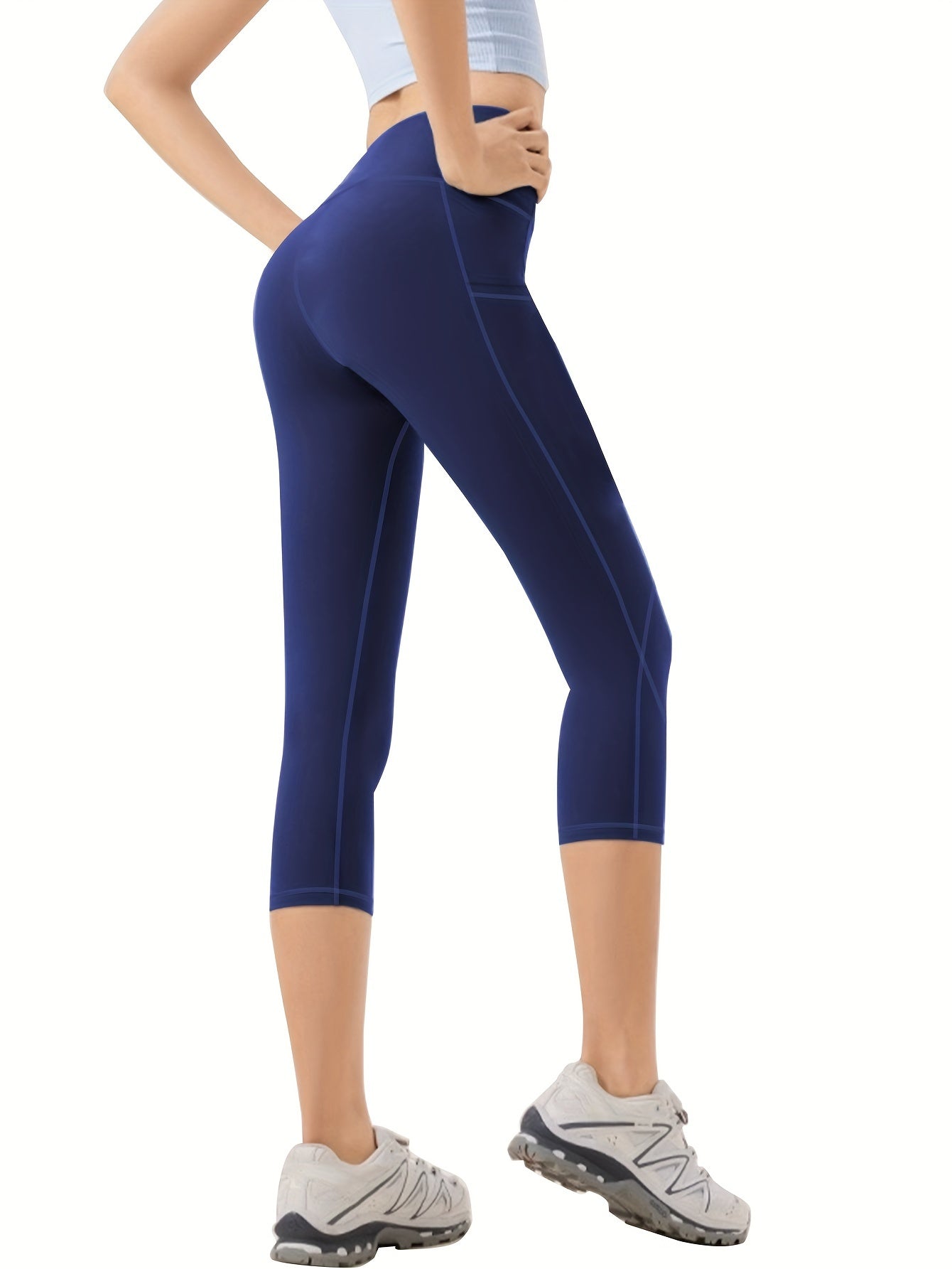 4 Pieces High Waisted Yoga Capris Leggings with Pockets Stretchy Printed Fitness and Running Tights Assorted Colors for Women