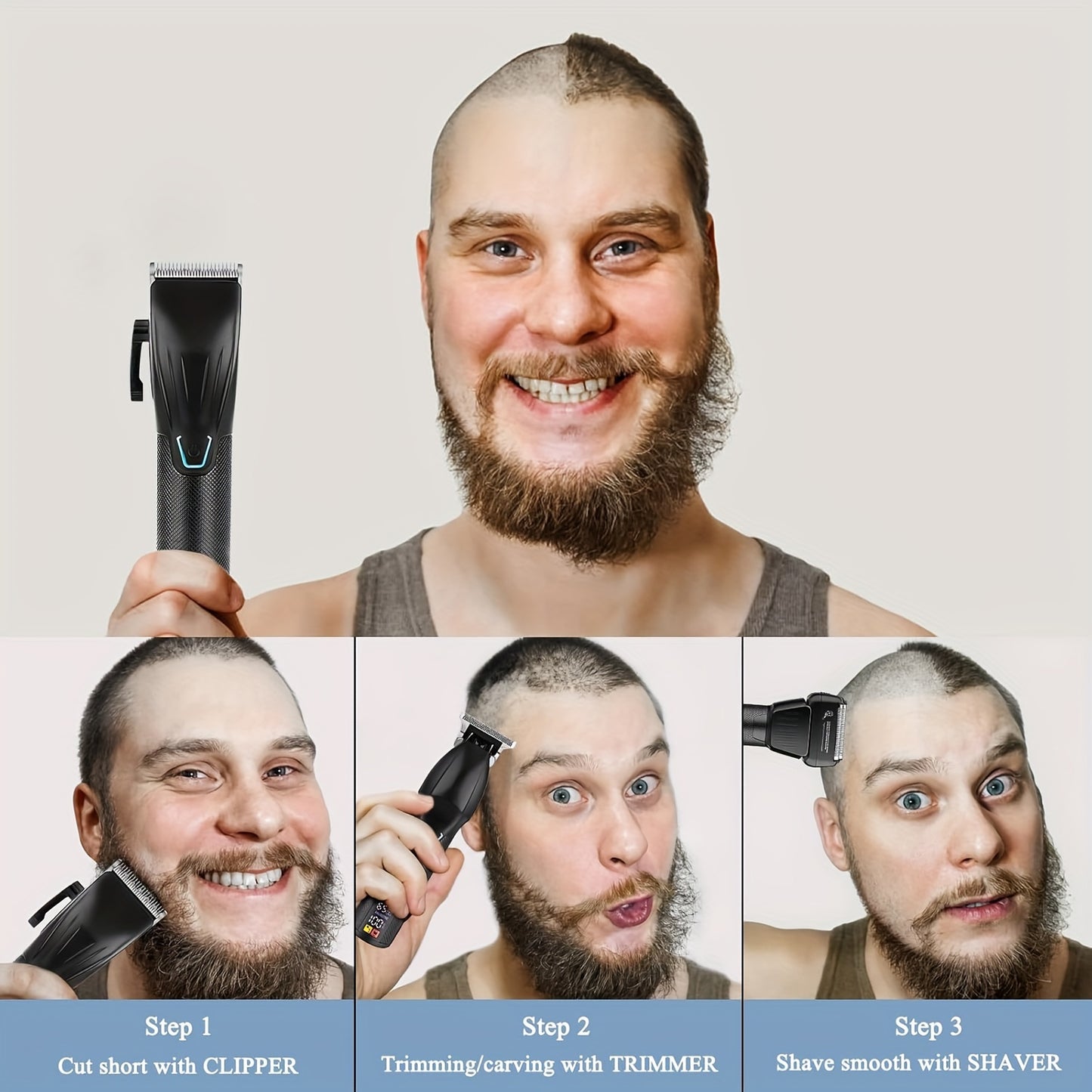 Professional Cordless Hair Clippers and Beard Trimmer Set for Men Golden Finish with LCD Display USB Rechargeable Includes Multiple Comb Attachments Ideal for Home Grooming and Barber Use