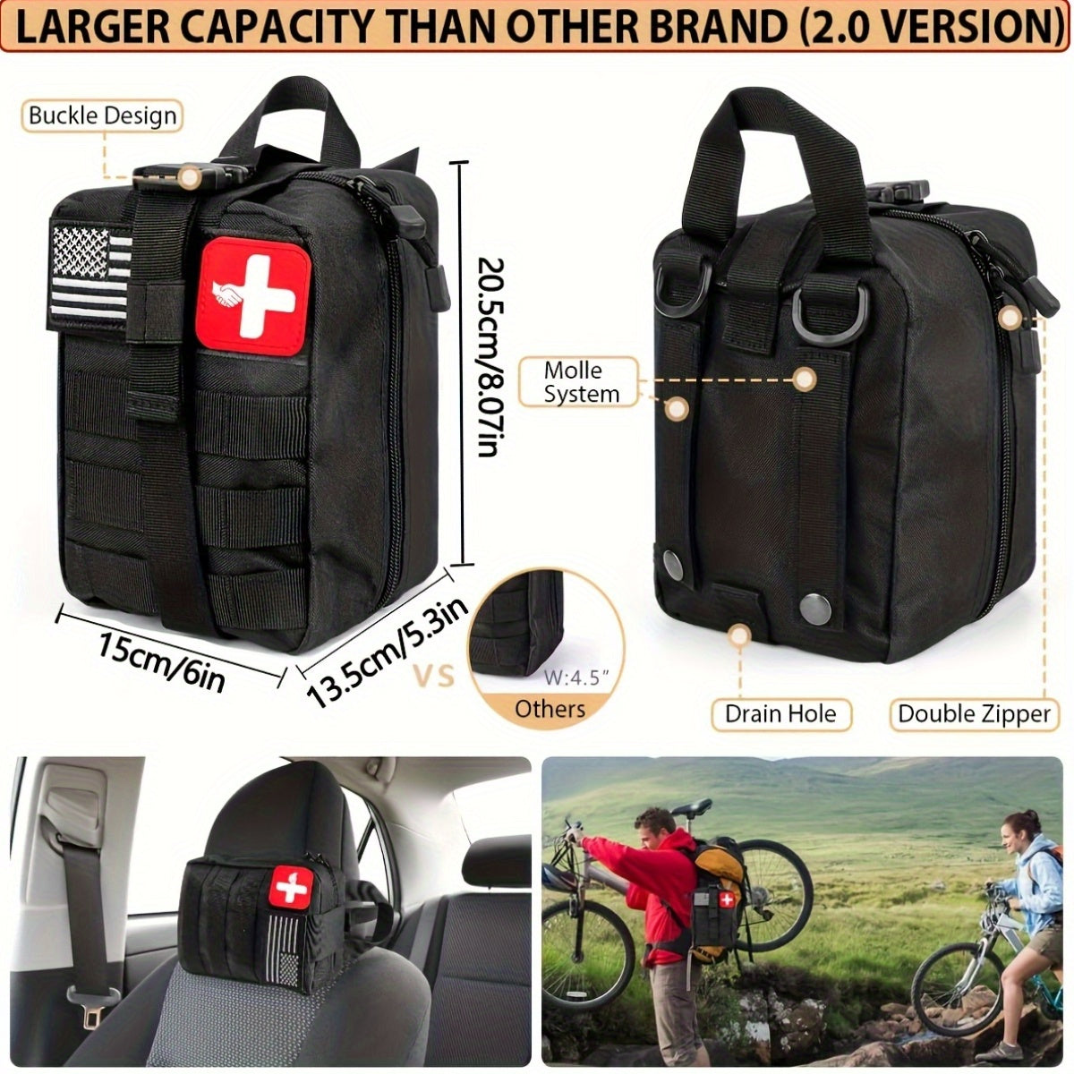 Survival Kit Bag with Folding Shovel and Multi Function Axe Emergency Lighting Set Emergency Blanket for Outdoor Adventure Hiking Hunting Lightweight Camping Essentials