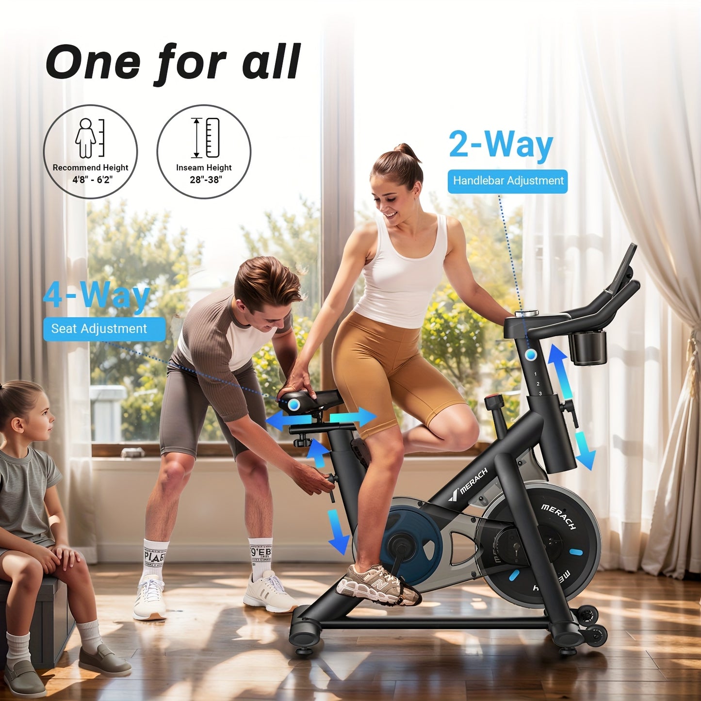 MERACH Exercise Bike, Brake Pad Stationary Bike With Exclusive App, Low Noise Indoor Cycling Bike With 300lbs Weight Capacity, Tablet Mount And Fitness Courses For Weight Loss