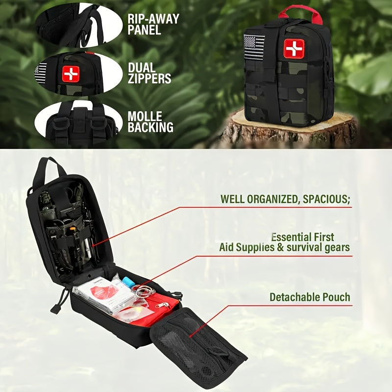 Survival Kit with 170 in 1 Gear and Molle Bag Including Emergency Tent Ideal for Earthquake Preparedness Outdoor Adventures Camping Essential for Cars and Boats Perfect Gift for Men and Women Green Camouflage