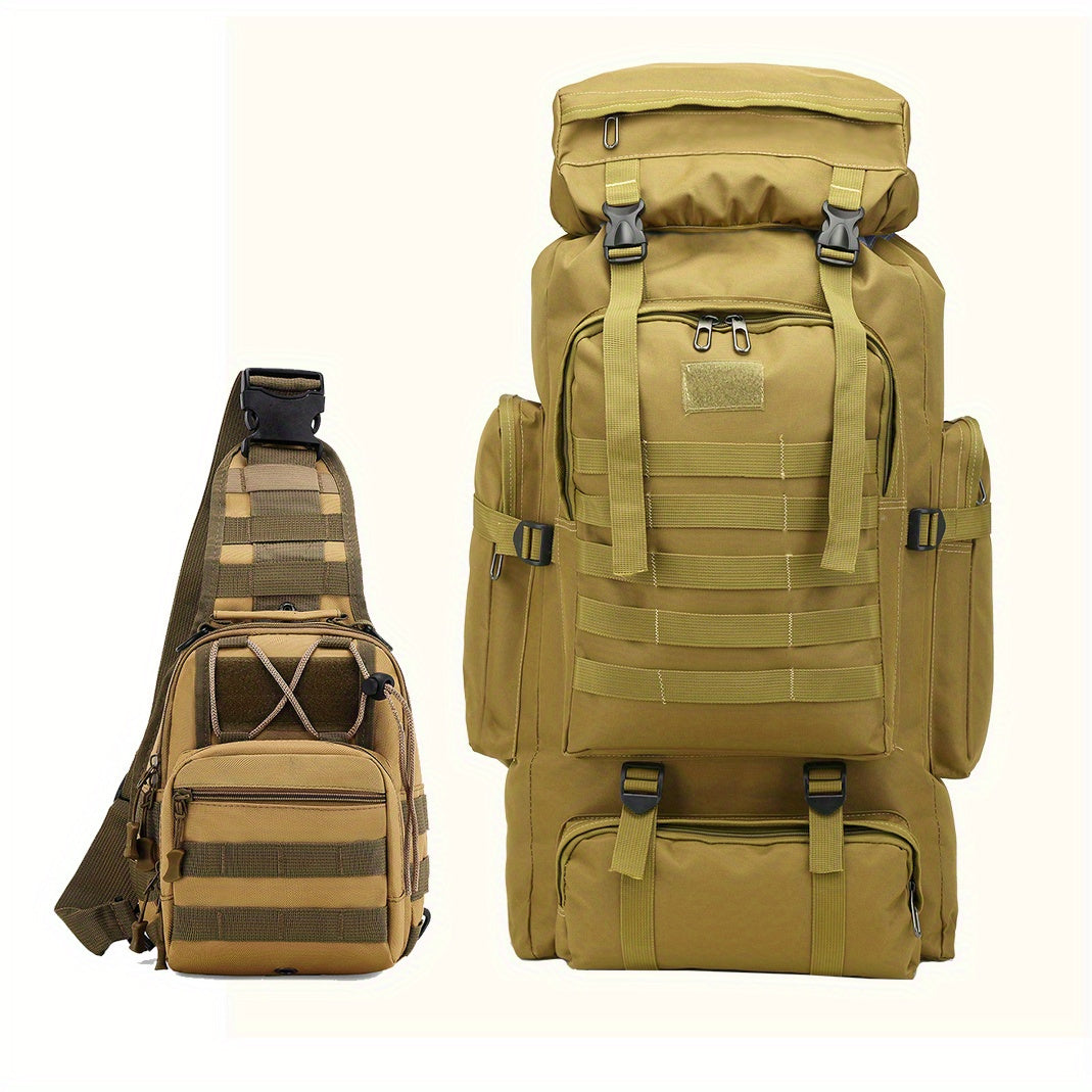 21.13 Gallon Large Capacity 2 Piece Set Unisex Tactical Camo Molle Backpack Multipurpose Hiking Climbing Rucksack for Outdoor Trekking Camping and Daily Use Durable and Waterproof Adjustable Shoulder Strap Rucksack