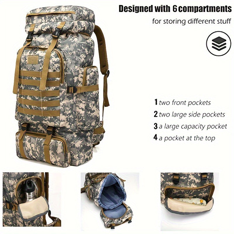 21.13 Gallon Large Capacity 2 Piece Set Unisex Tactical Camo Molle Backpack Multipurpose Hiking Climbing Rucksack for Outdoor Trekking Camping and Daily Use Durable and Waterproof Adjustable Shoulder Strap Rucksack