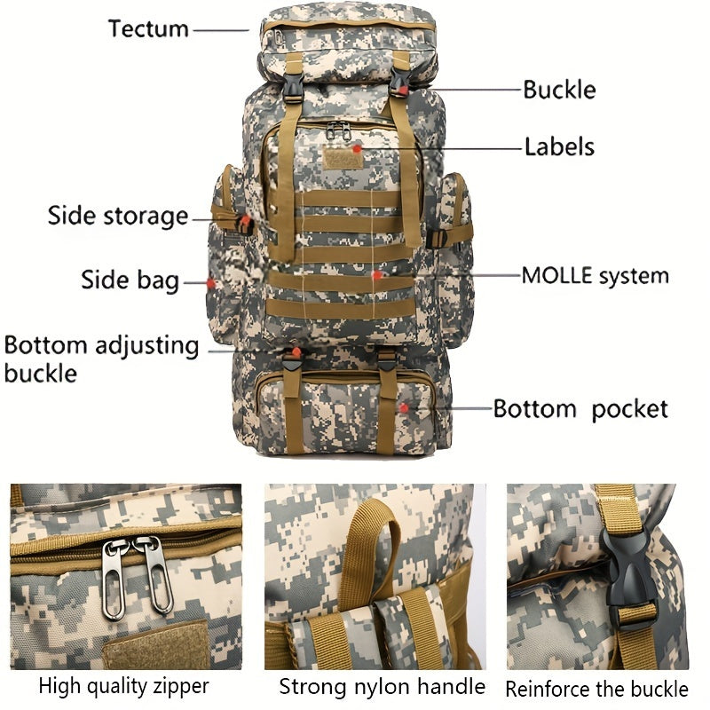 21.13 Gallon Large Capacity 2 Piece Set Unisex Tactical Camo Molle Backpack Multipurpose Hiking Climbing Rucksack for Outdoor Trekking Camping and Daily Use Durable and Waterproof Adjustable Shoulder Strap Rucksack