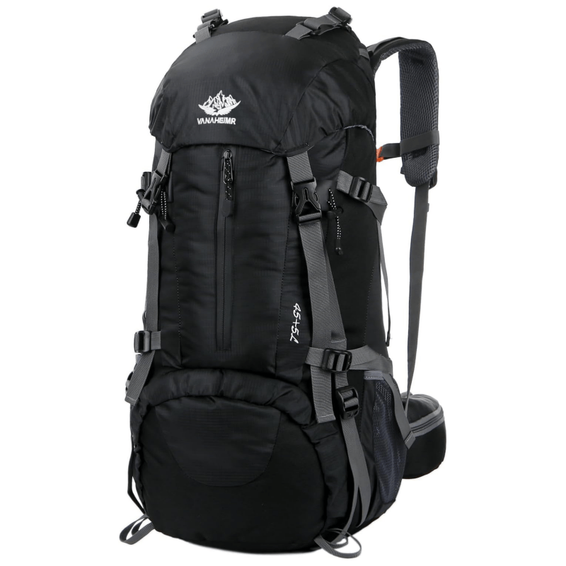 13.21 Gallon Hiking Backpack with Rain Cover 11.89 Gallon Plus 5 Liter Lightweight Camping Backpack Durable Travel Backpack for Men and Women Gym Outdoor Adventures Red and Black and Blue and Grey Adjustable Padded Straps Multiple Compartments