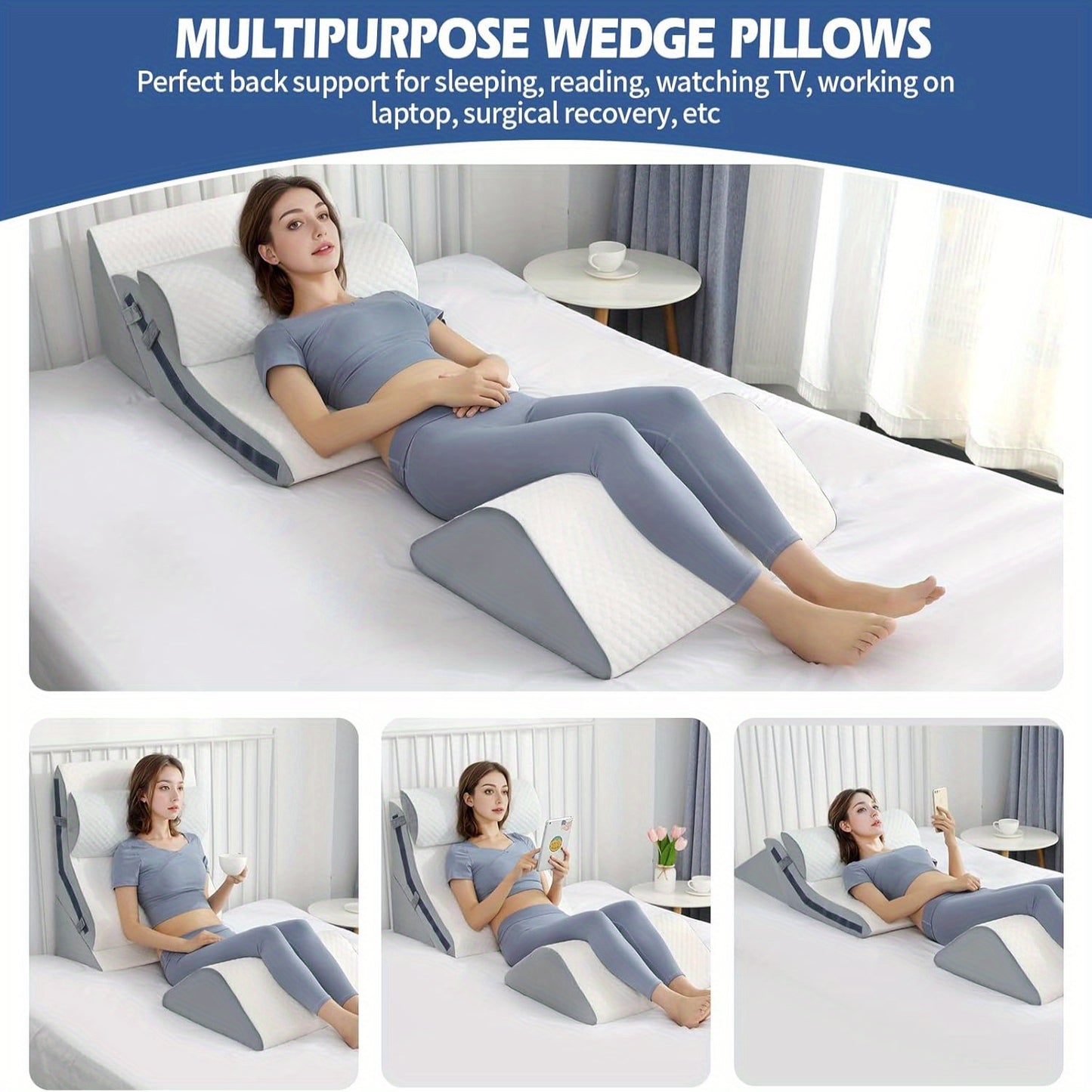 3 in 1 Incline Pillow Wedges for Back Support Adjustable Memory Foam Wedge Pillow Orthopedic Bed Pillow Set