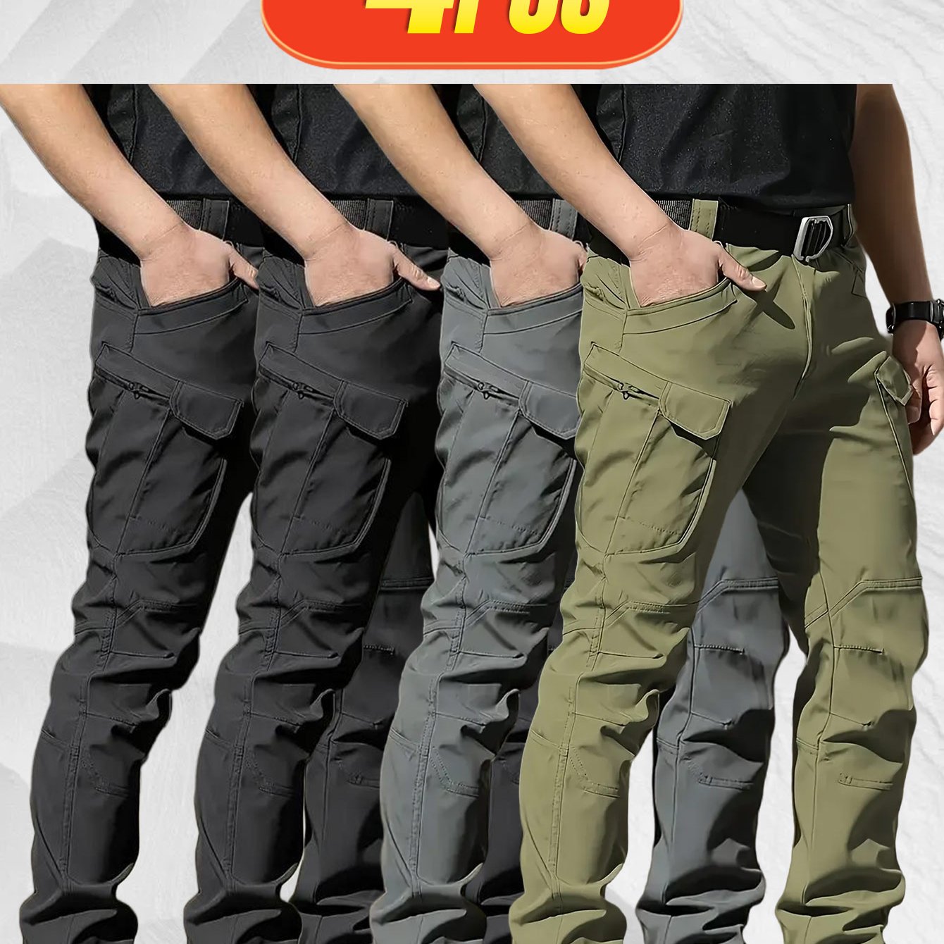 4PCS Comfy Outdoor Mountaineering Cargo Pants for Men Solid Color Drawstring Waist Casual Style Breathable Fabric