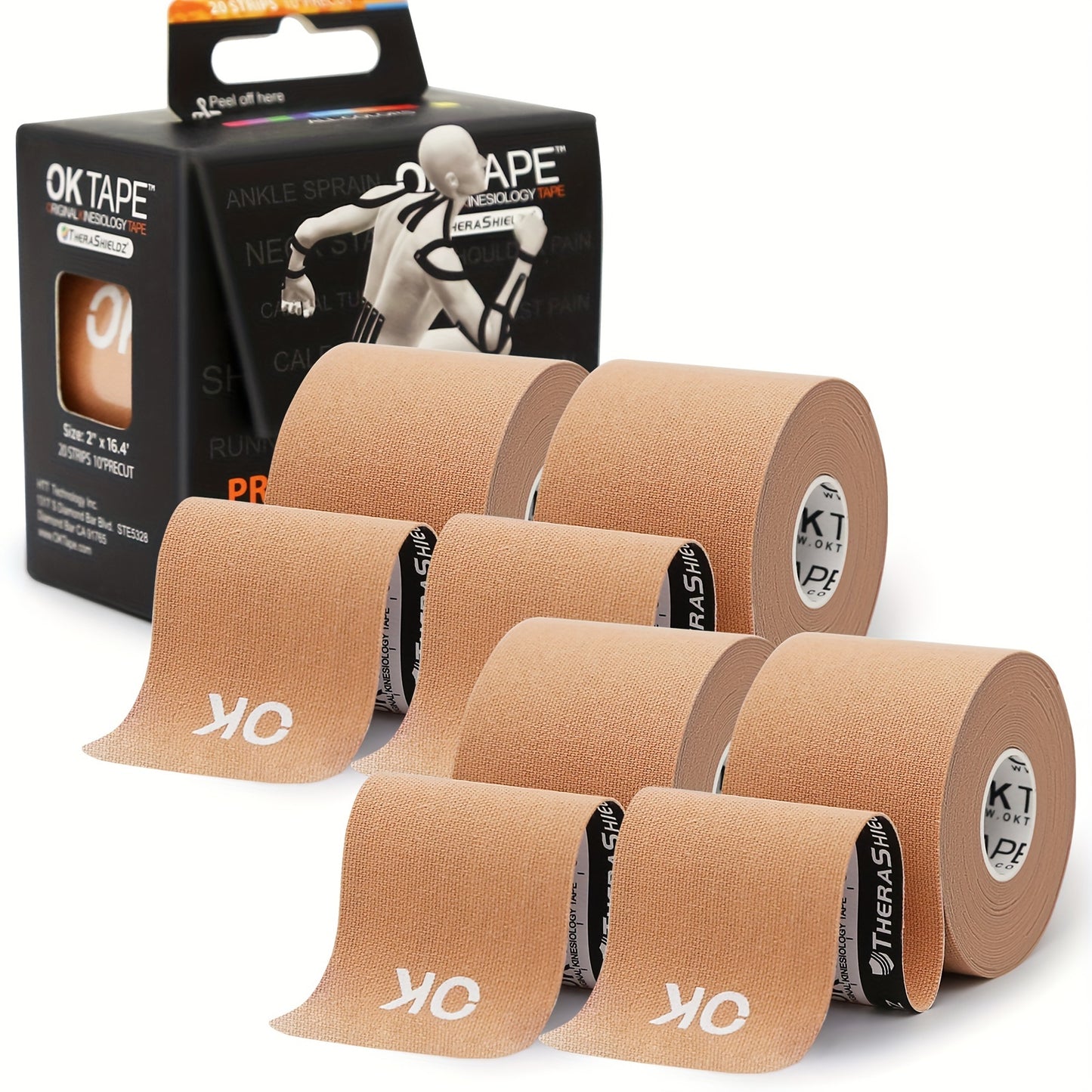 4 Rolls OK Tape Kinesiology Tape 10 Inches Precut 20 Strips Cotton Elastic Athletic Tape Latex Free 2 Inch X 16 Ft