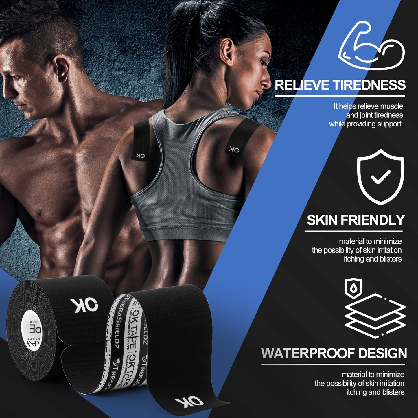 4 Rolls OK Tape Kinesiology Tape 10 Inches Precut 20 Strips Cotton Elastic Athletic Tape Latex Free 2 Inch X 16 Ft