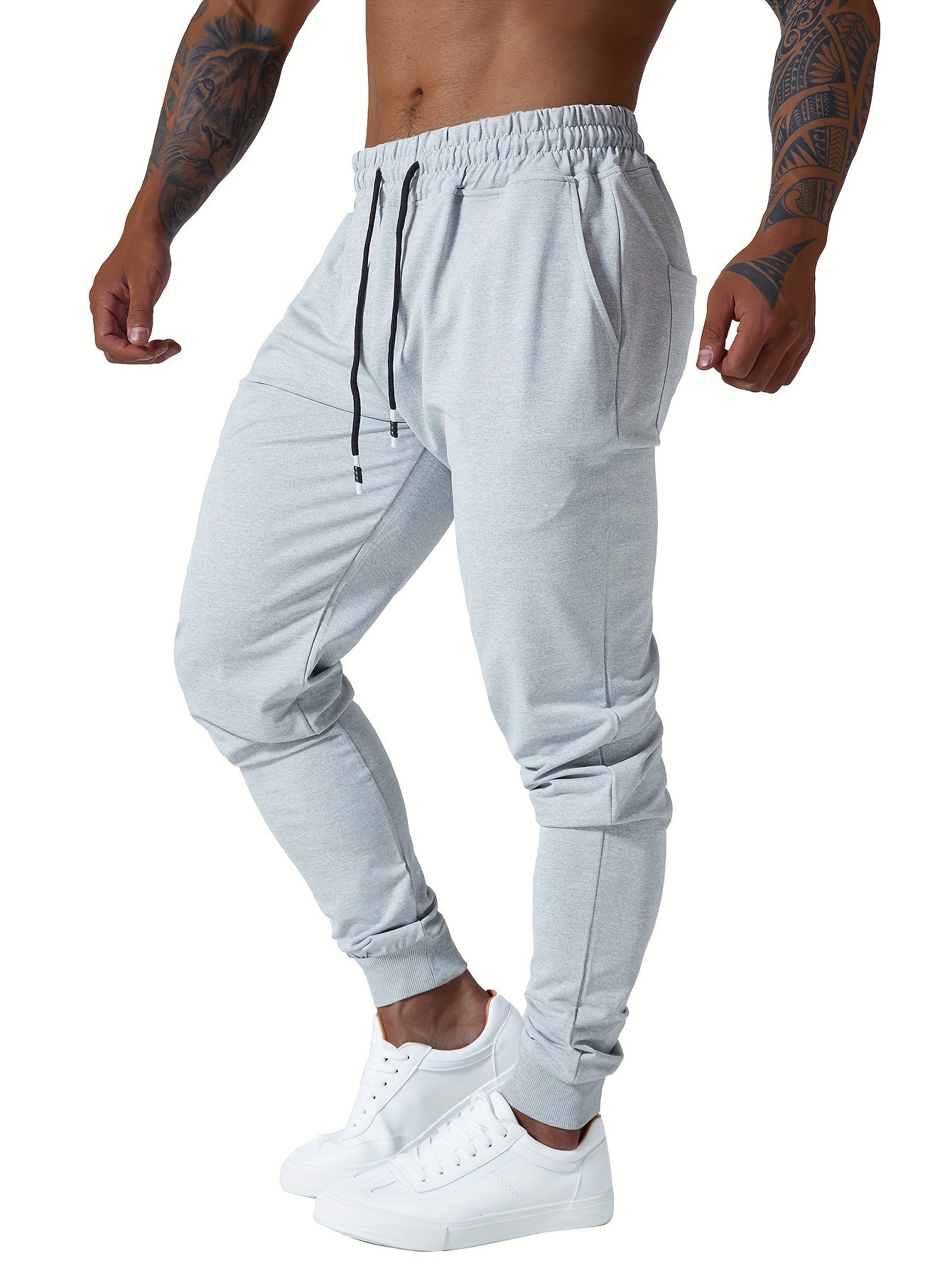 3PCS Men's Jogger Sweatpants Ultra Elastic Waist with Deep Side Pockets Cotton Blend Ideal for Gym and Running Machine Washable Black Navy Gray