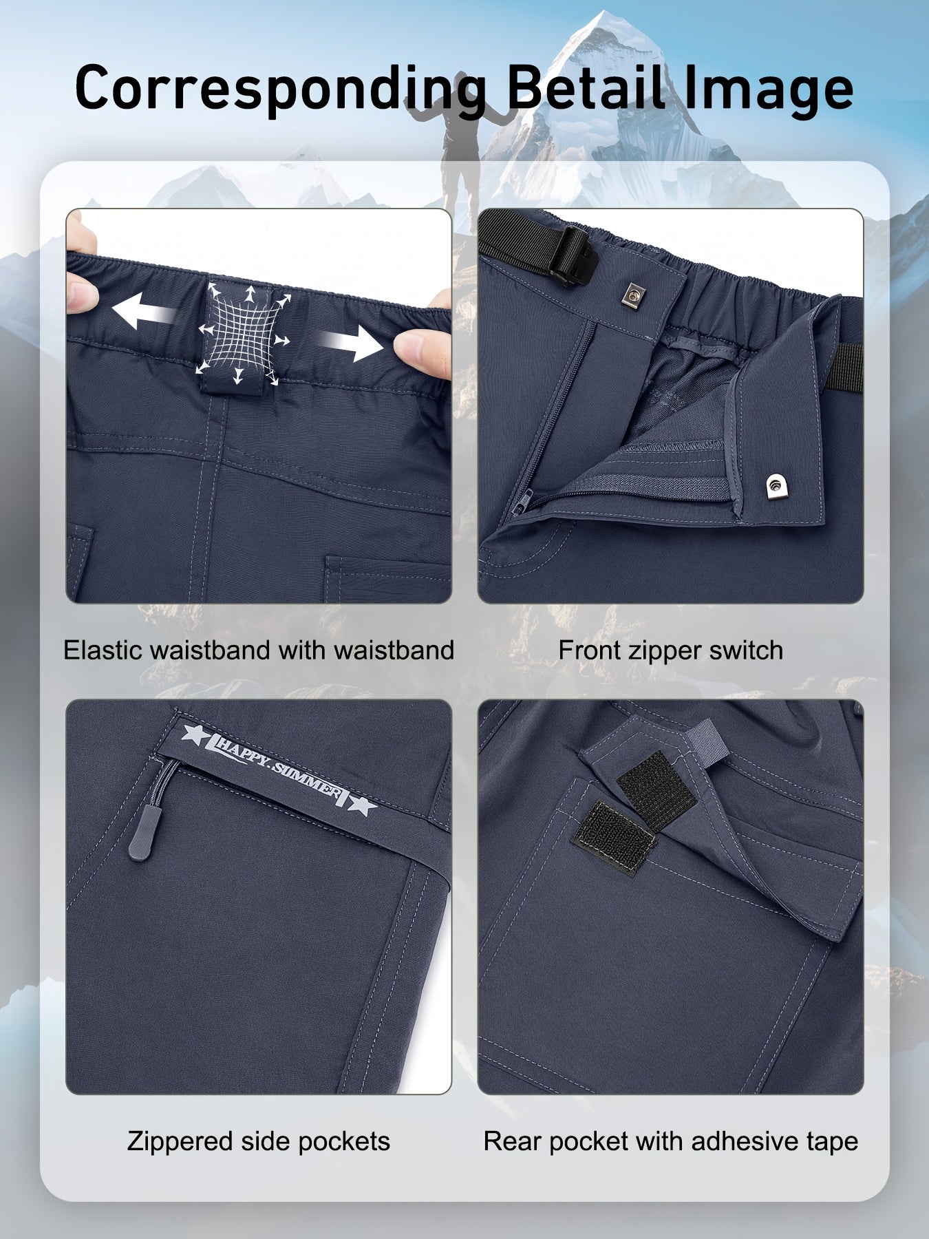 3PCS Men's Outdoor High Quality Shorts Hiking Sports Casual Stretch Quick Dry Breathable Tactical Shorts with Belt Birthday Gift Father's Day Gift