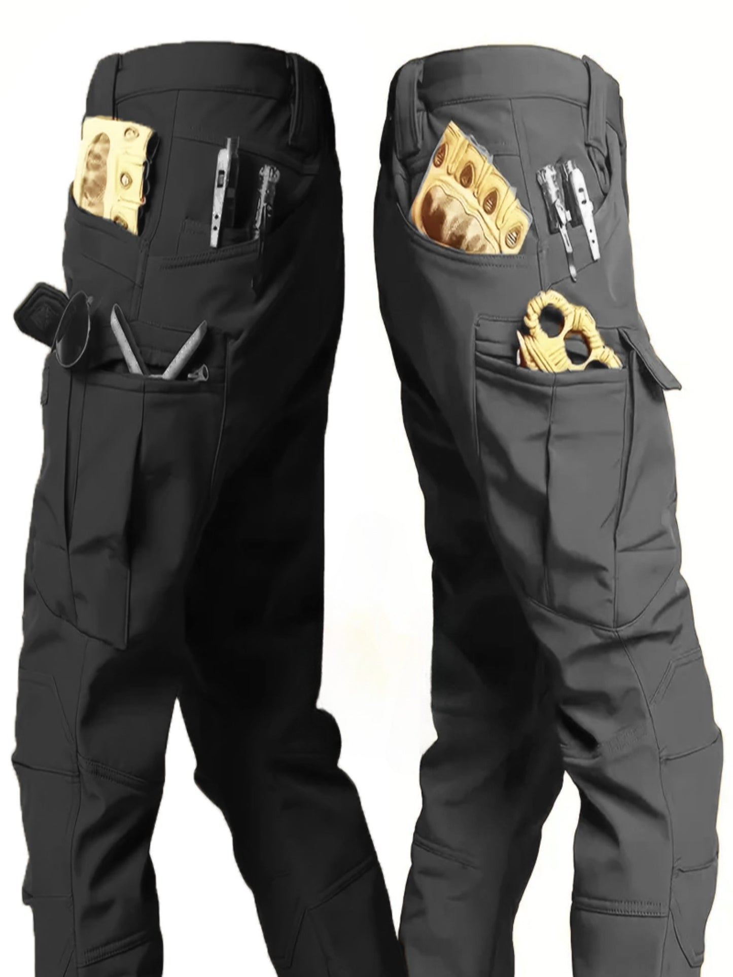 2PCS Men's High Performance Tactical Cargo Pants Sweatproof Durable Polyester Multi Pocket Design for Outdoor Hiking and Everyday Use Black and Beige