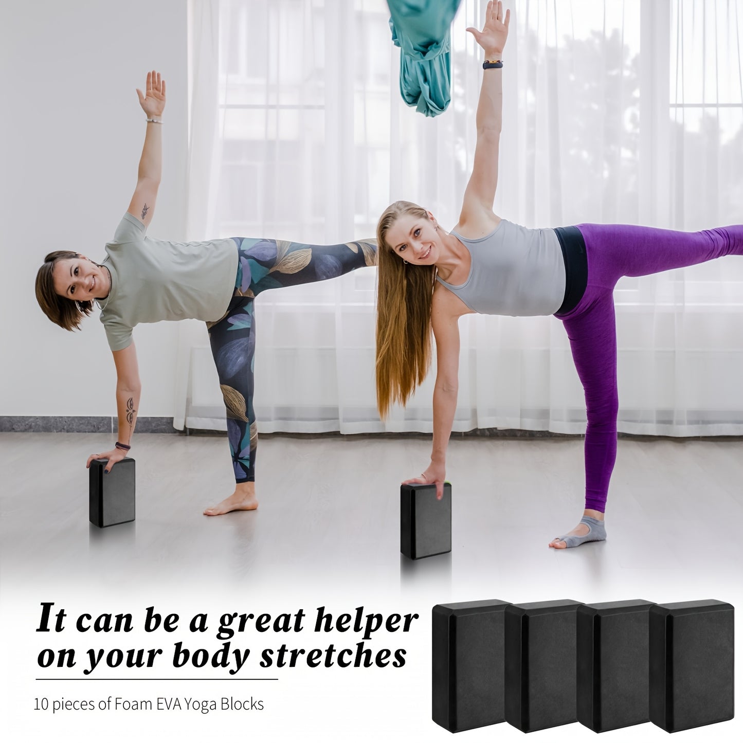 10pcs OUTUS Foam EVA Yoga Blocks - Lightweight Non-Slip Supportive Yoga Blocks for Pilates, Stretching & Meditation, Bulk Yoga Prop with Textured Surface & Solid Black, Yoga Accessories for Women & Men, Yoga Accessories, Pila