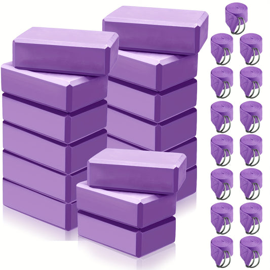 30 Pack Yoga Block And Strap Set 15pcs Non-Slip Yoga Blocks With 15pcs Metal D Ring Stretching Exercise Workout Fitness Accessory For Gym