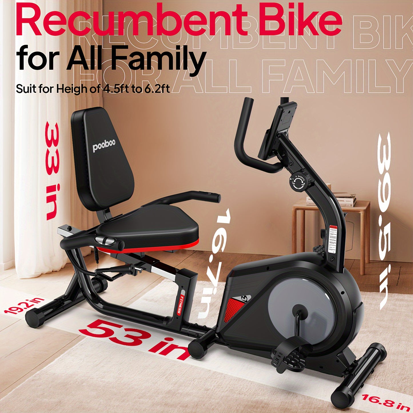 Pooboo Recumbent Exercise Bike Adjustable Magnetic Resistance Quiet Flywheel Belt Drive Stationary Home Workout Fitness Cycle Indoor Aerobic Training Suitable for Home Gyms