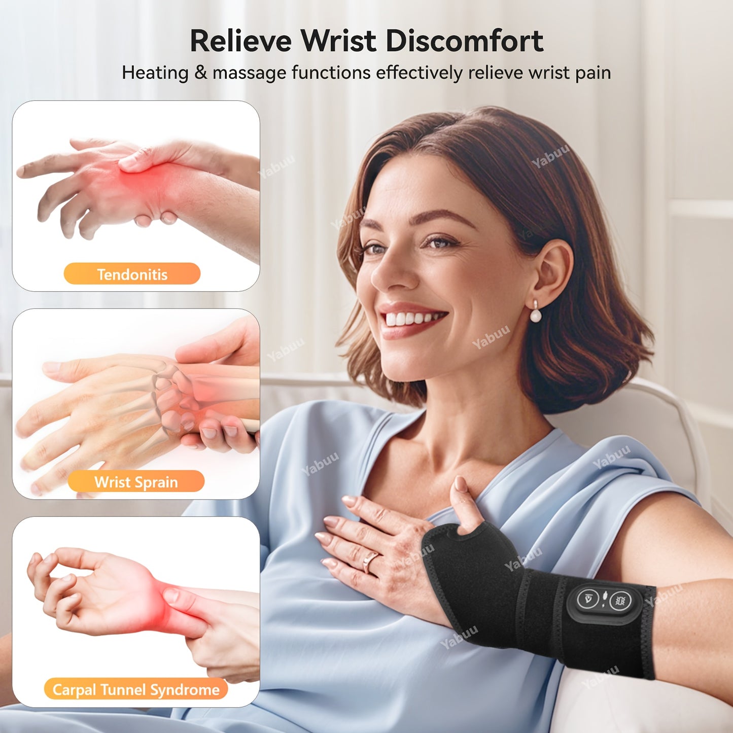 Cordless Wrist And Hand Heating Pad With 3000mAh Rechargeable Battery USB Powered Adjustable 3 Heat And 3 Vibration Settings Black With Red Accents Perfect Gift For Christmas Mother’s Day Father’s Day And Thanksgiving