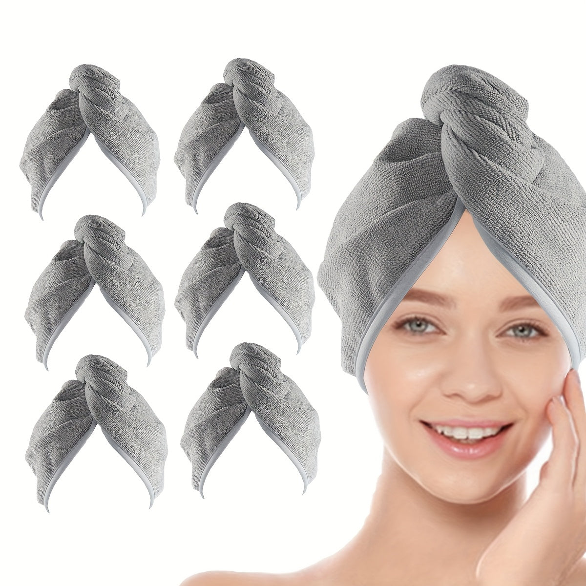 6 Pack Microfiber Hair Towel Wrap For Women Ultra Absorbent Twist Hair Turban Drying Cap For Curly Long Thick Hair