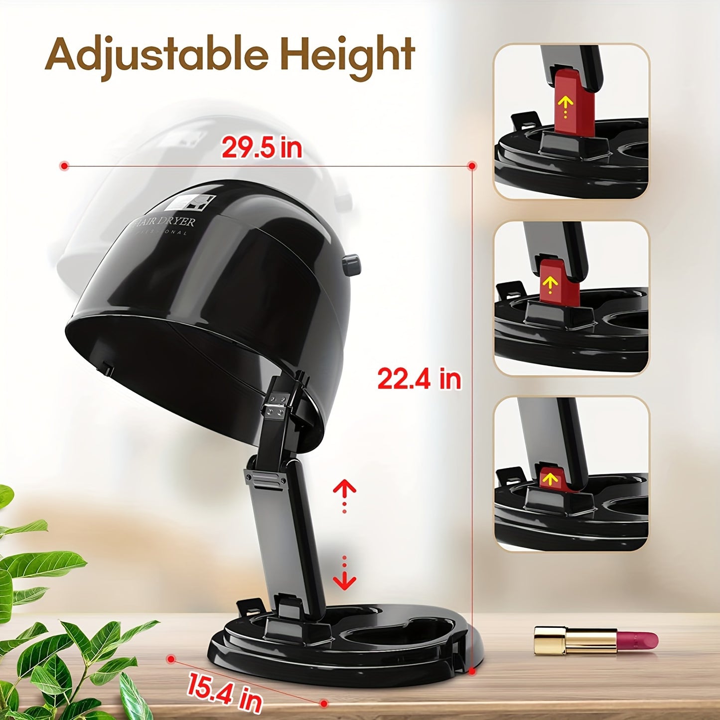 1875W Ionic Hooded Hair Dryer with 3 Heating Settings Professional Ceramic Technology Portable Sit Under Dryer for Women Black Dome Design Home and Salon Use Personal Grooming Accessory