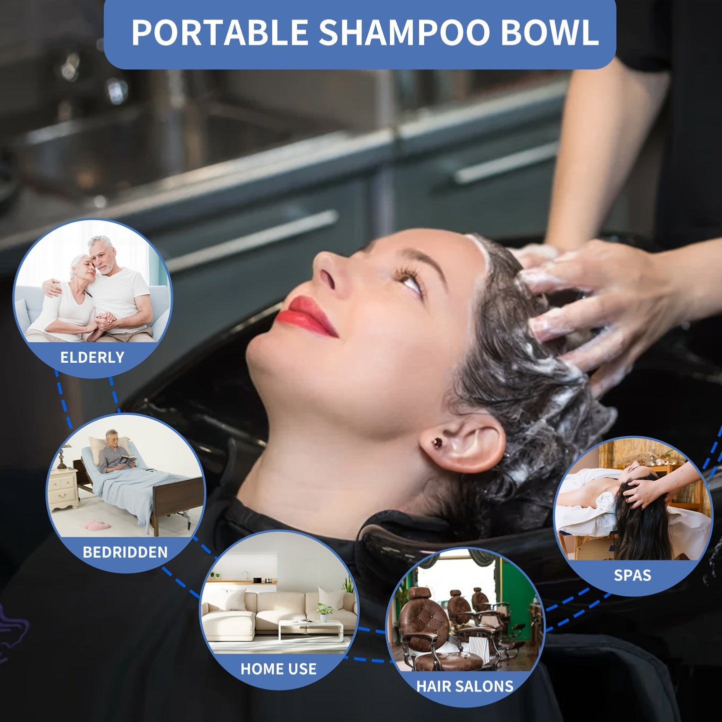 Portable Shampoo Bowl Height and Angle Adjustable Hair Washing Sink with Drain Hose