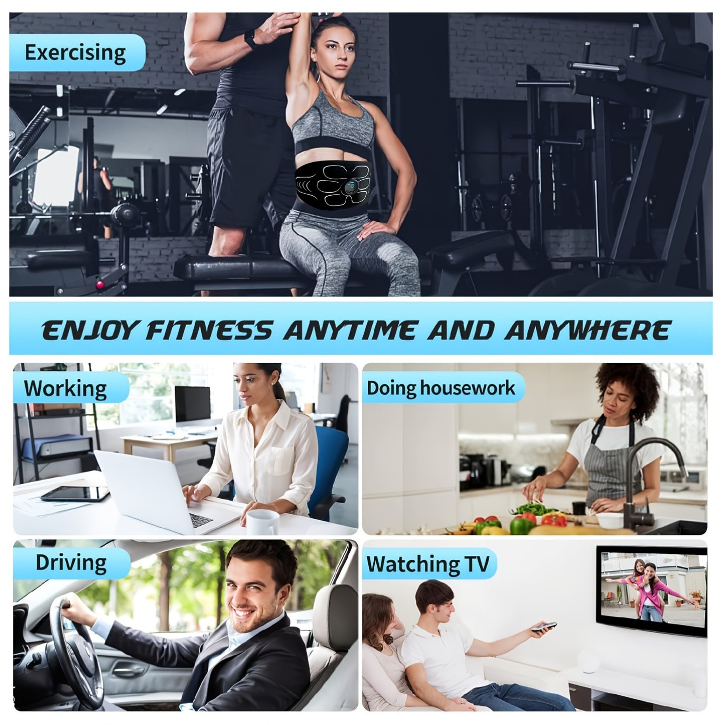 Rechargeable EMS Muscle Stimulator Fitness Belt Abdominal Muscle Machine for Men and Women Full Body Relaxation and Fitness Suitable for Home and Travel