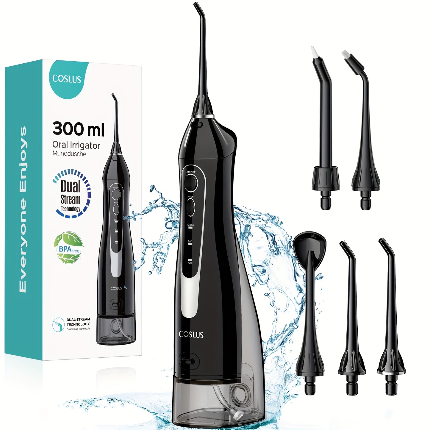 COSLUS Water Dental Flosser Portable Cordless Oral Irrigator Rechargeable Travel Cleaner Electric Water Flosser for Teeth Cleaning Black Valentines Day Gifts