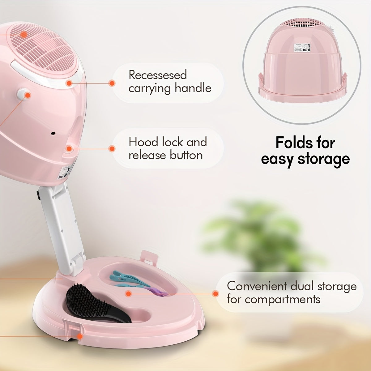 1875W Ionic Hooded Hair Dryer with 3 Heating Settings Professional Ceramic Technology Portable Sit Under Dryer for Women Black Dome Design Home and Salon Use Personal Grooming Accessory