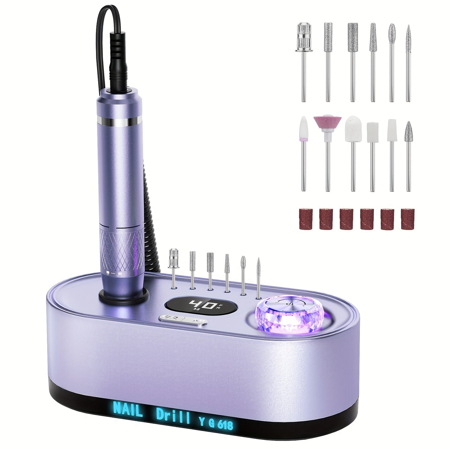 Electric Nail Drill Machine 40000RPM Professional Efile Nail Drill Kit High Speed Low Heat Low Noise Low Vibration Electric Nail File For Acrylic Gel Nails Toenail Shaping Buffing Grinder Manicure Pedicure Polishing