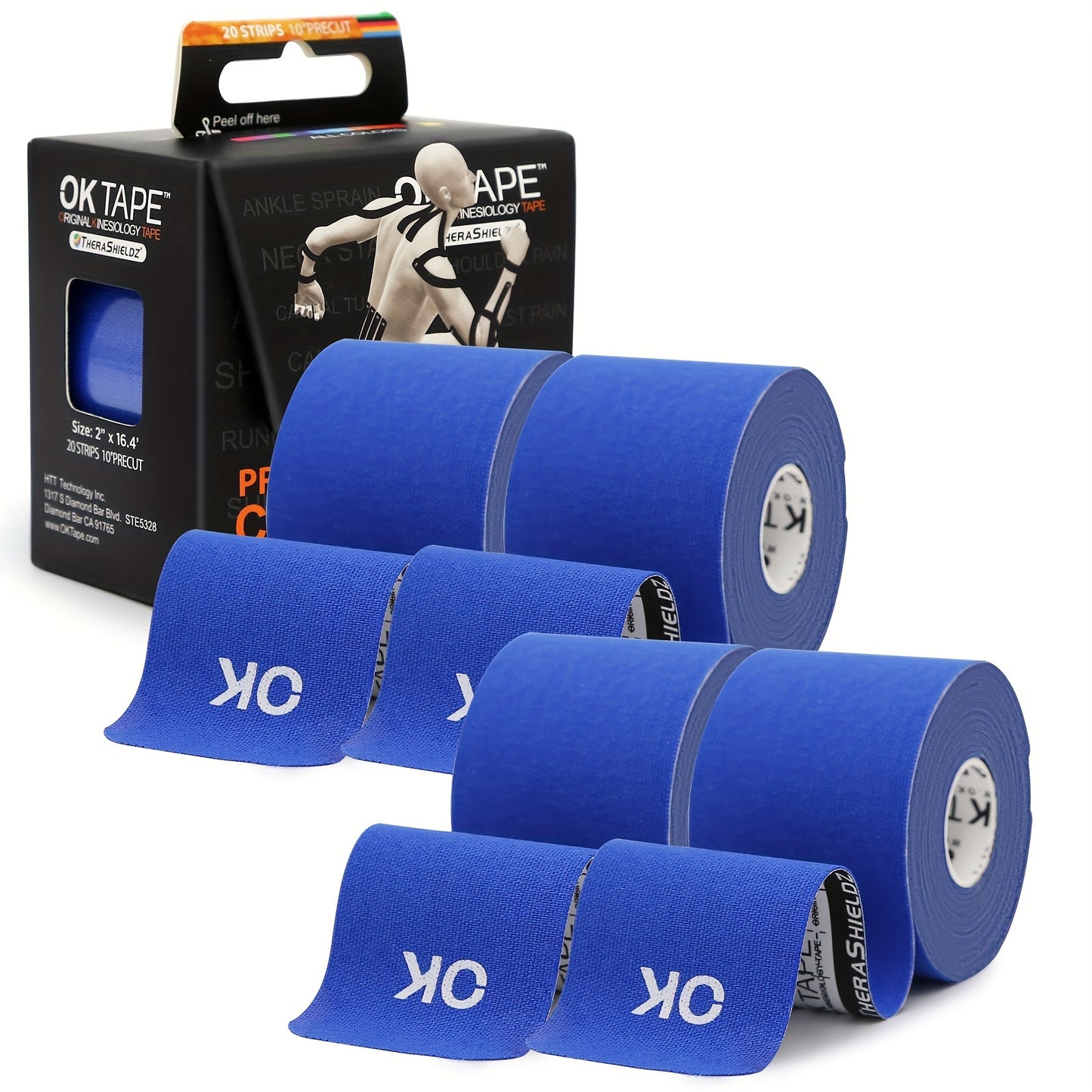 4 Rolls OK Tape Kinesiology Tape 10 Inches Precut 20 Strips Cotton Elastic Athletic Tape Latex Free 2 Inch X 16 Ft