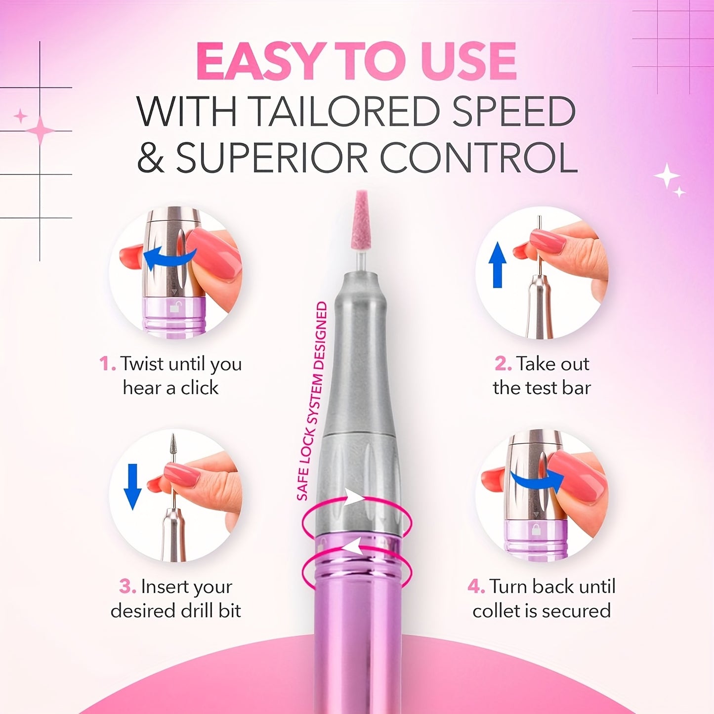 35000 RPM Rechargeable Nail Drill Machine with HD Display Cordless Electric Nail Drill for Salon and Home Use in Unicorn Purple Silvery White Black Golden Blue