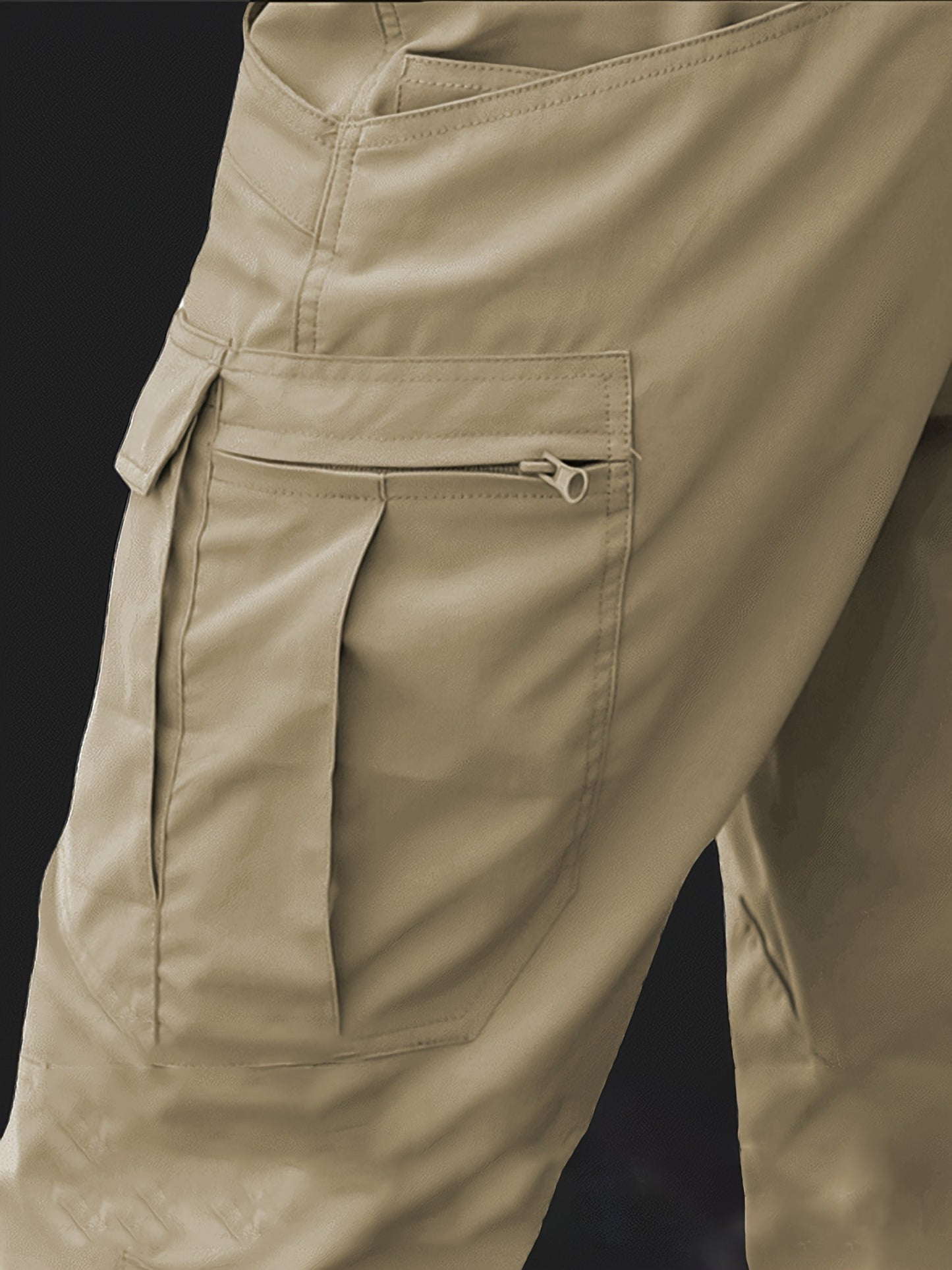 2 Pieces Men's High Performance Tactical Cargo Pants Sweatproof Durable Polyester Multi Pocket Design for Outdoor Hiking and Everyday Use Black and Beige