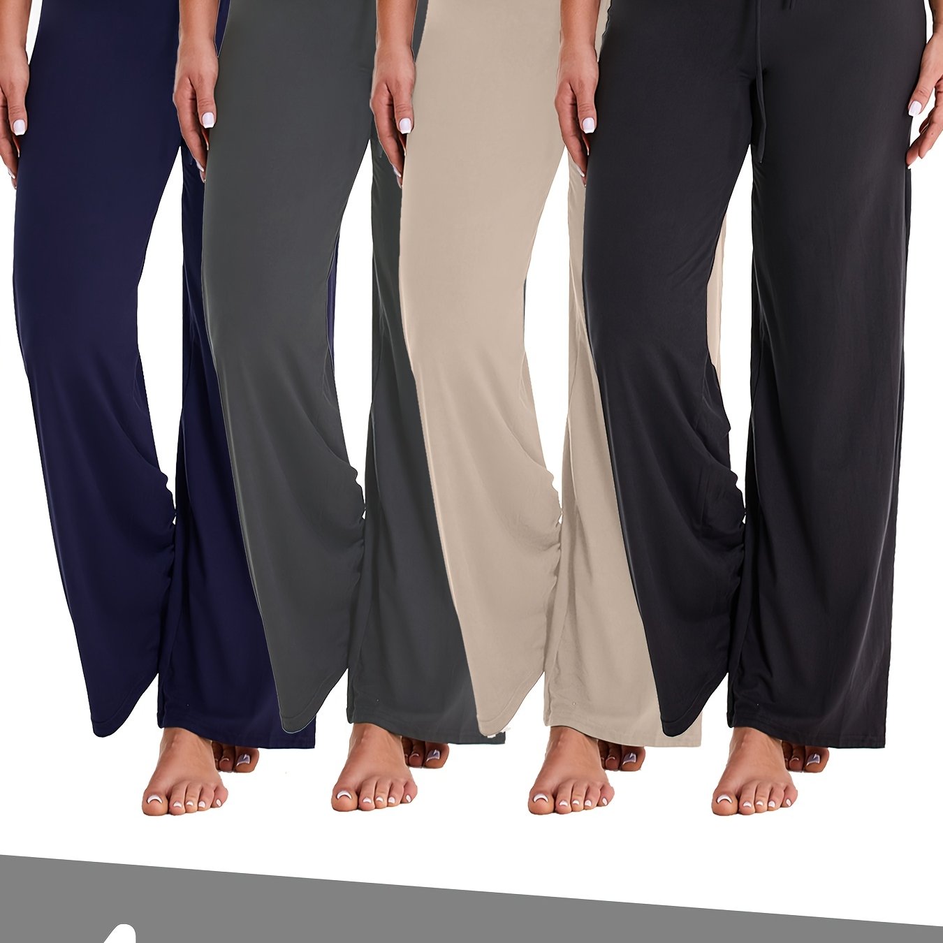 4 Pack Women's Soft Breathable Wide Leg Jogger Pants Elastic Waist Loose Fit Casual Activewear 7/8 Length for Sports Running Yoga 4 Colors Black White Gray Brown Spring Summer Fall