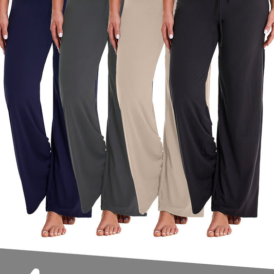 4 Pack Women's Soft Breathable Wide Leg Jogger Pants Elastic Waist Loose Fit Casual Activewear 7/8 Length for Sports Running Yoga 4 Colors Black White Gray Brown Spring Summer Fall