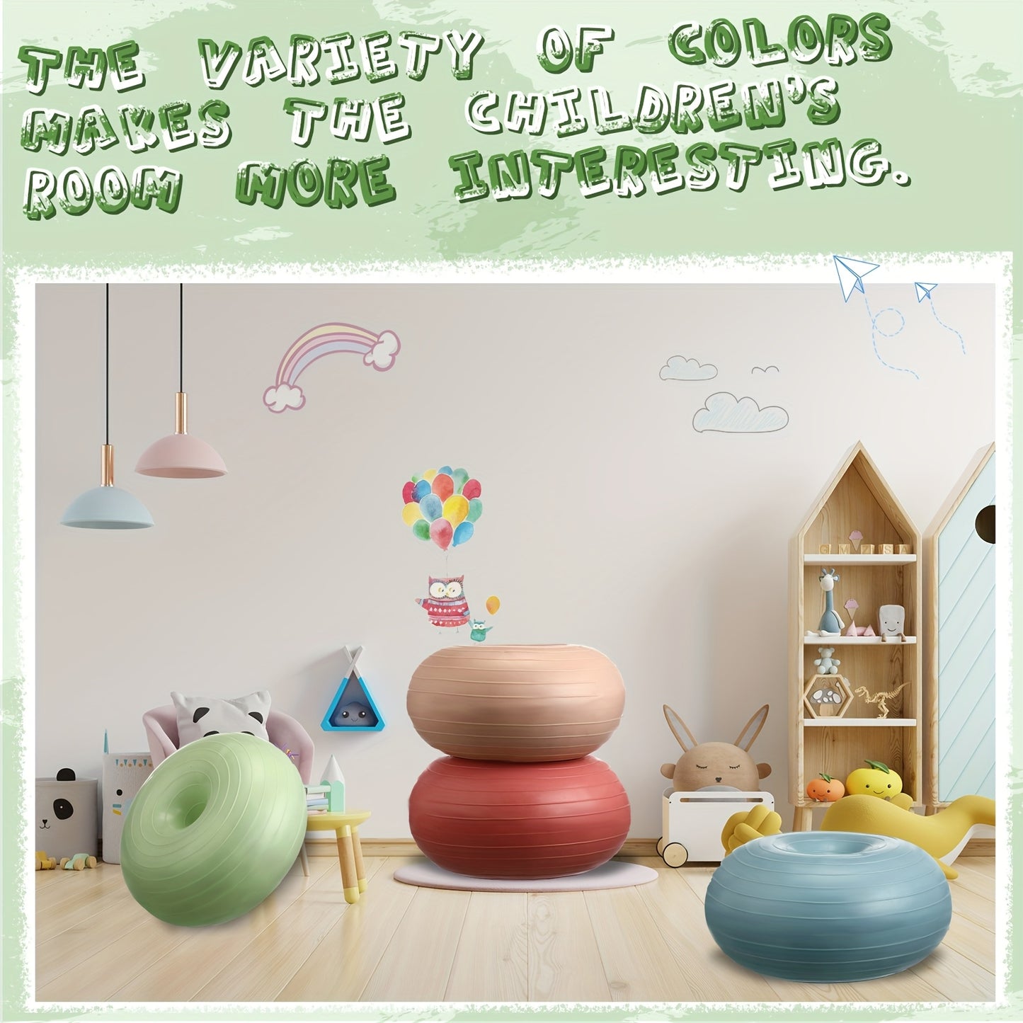 4Pcs Inflatable Yoga Ball Chairs with Pump Flexible Donut Cushion Seats for Balance and Stability Training Light Blue Beige Green Red Perfect for Home Office Gym and Classroom Use