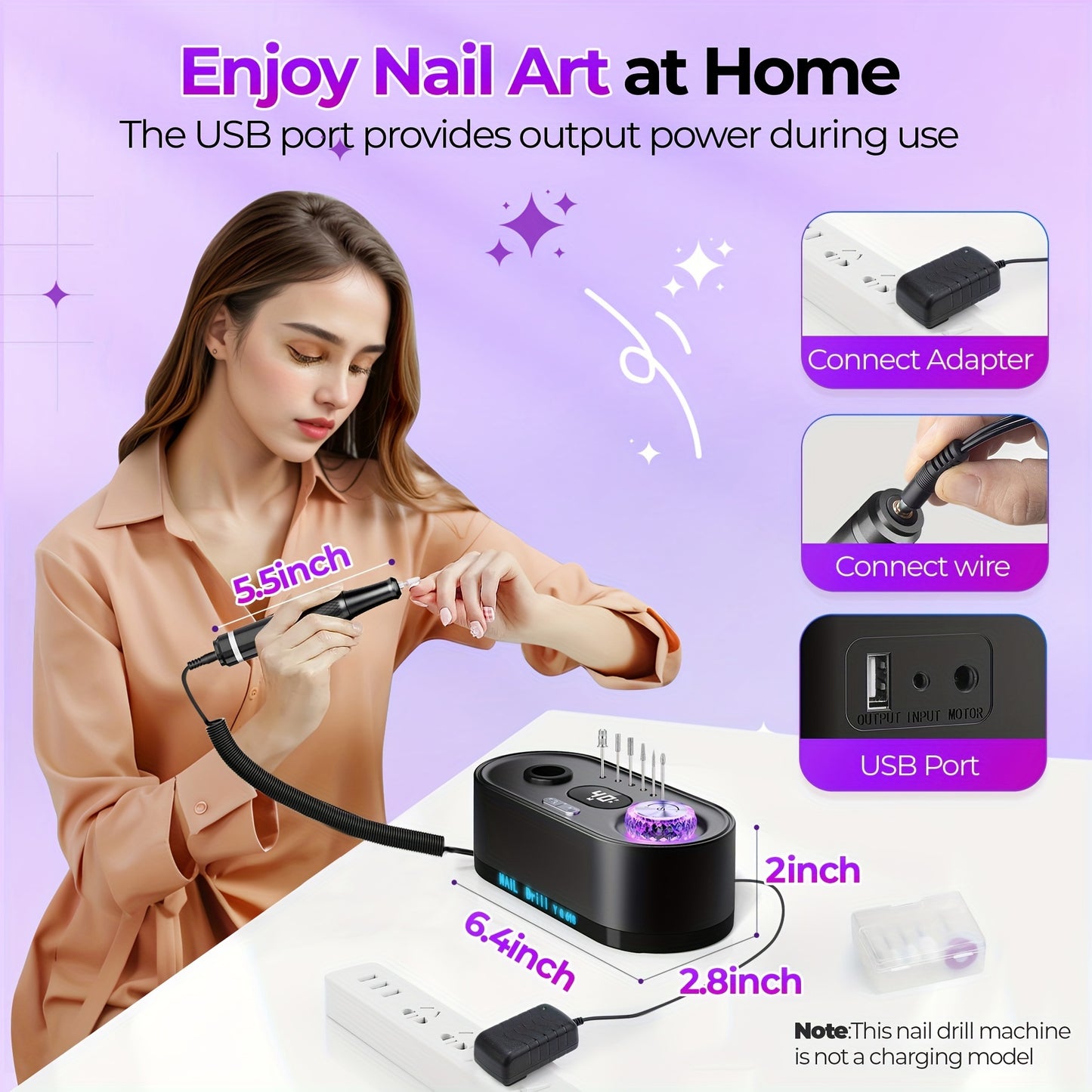 Electric Nail Drill Machine 40000RPM Professional Efile Nail Drill Kit High Speed Low Heat Low Noise Low Vibration Electric Nail File For Acrylic Gel Nails Toenail Shaping Buffing Grinder Manicure Pedicure Polishing