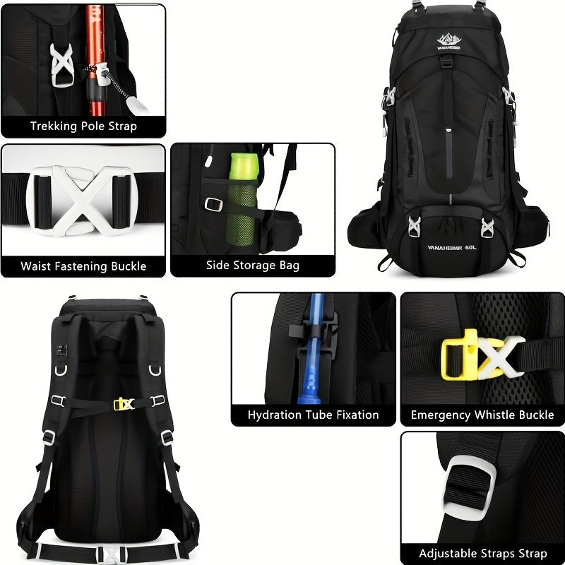 13.21 Gallon Hiking Backpack with Rain Cover 11.89 Gallon Plus 5 Liter Lightweight Camping Backpack Durable Travel Backpack for Men and Women Gym Outdoor Adventures Red and Black and Blue and Grey Adjustable Padded Straps Multiple Compartments